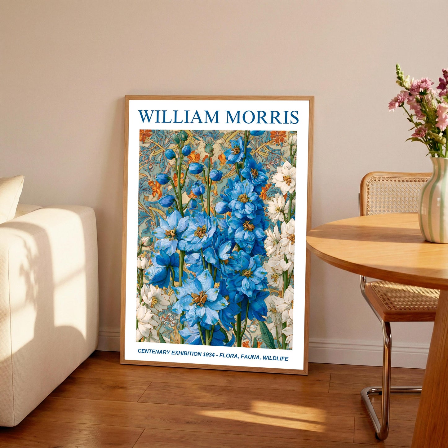 William Morris Floral, Fauna, Wildlife Print: Art Nouveau Home Decor, Delphinium
