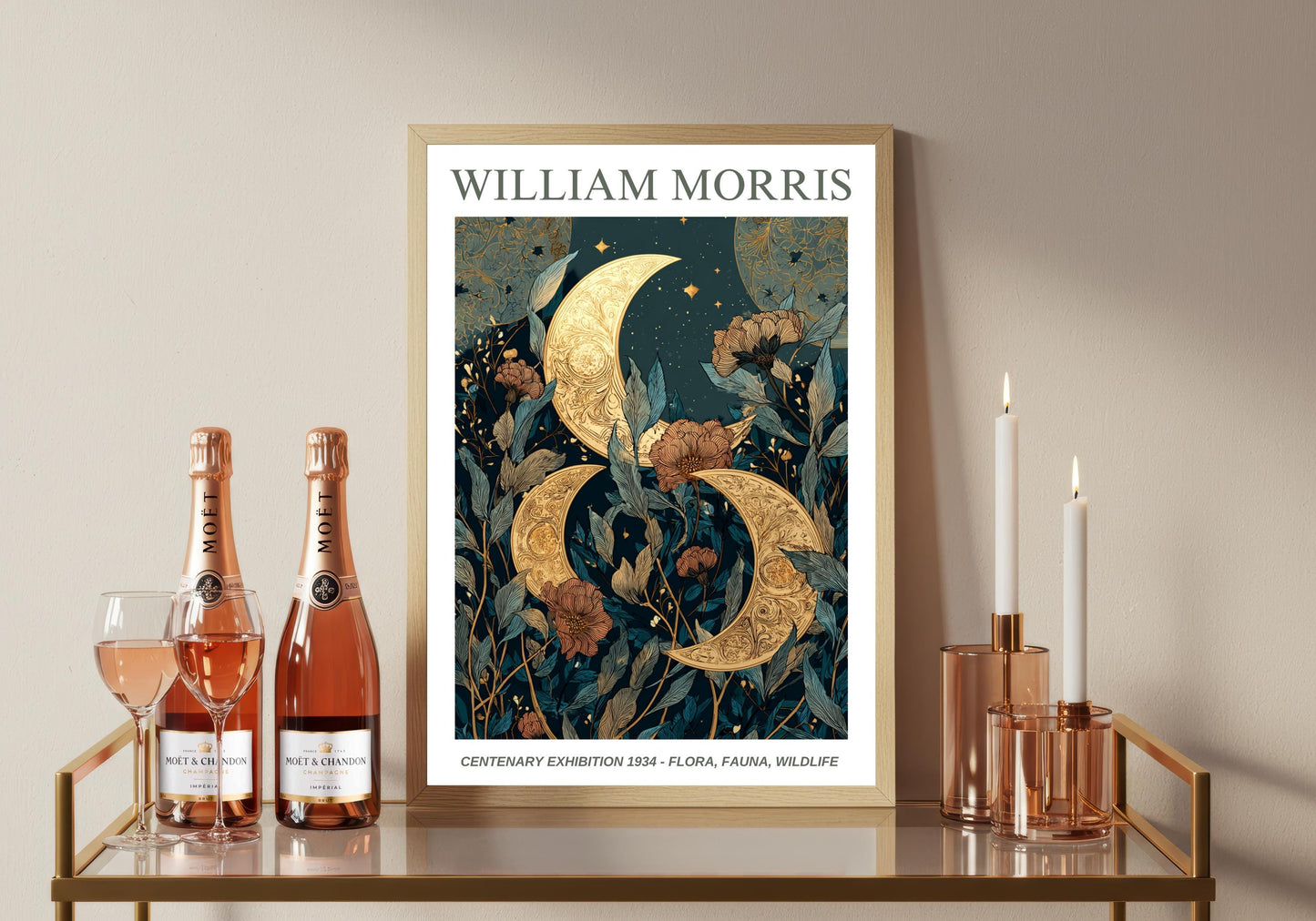 William Morris Floral, Fauna, Wildlife Print: Art Nouveau Home DecorMoon and Stars