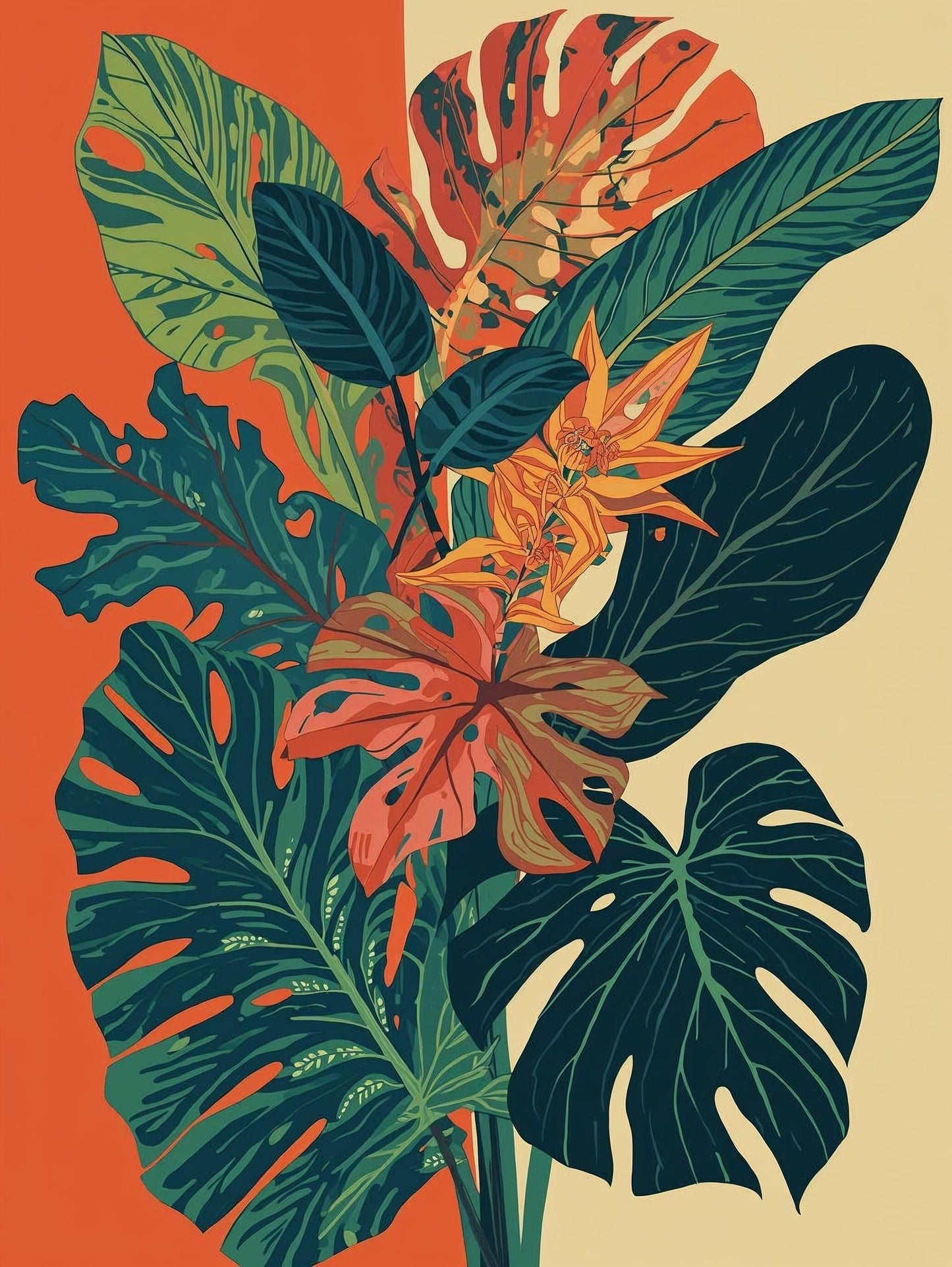 Henri Matisse Inspired Abstract  Tropical Leaves Art Print: Colourful Wall Art