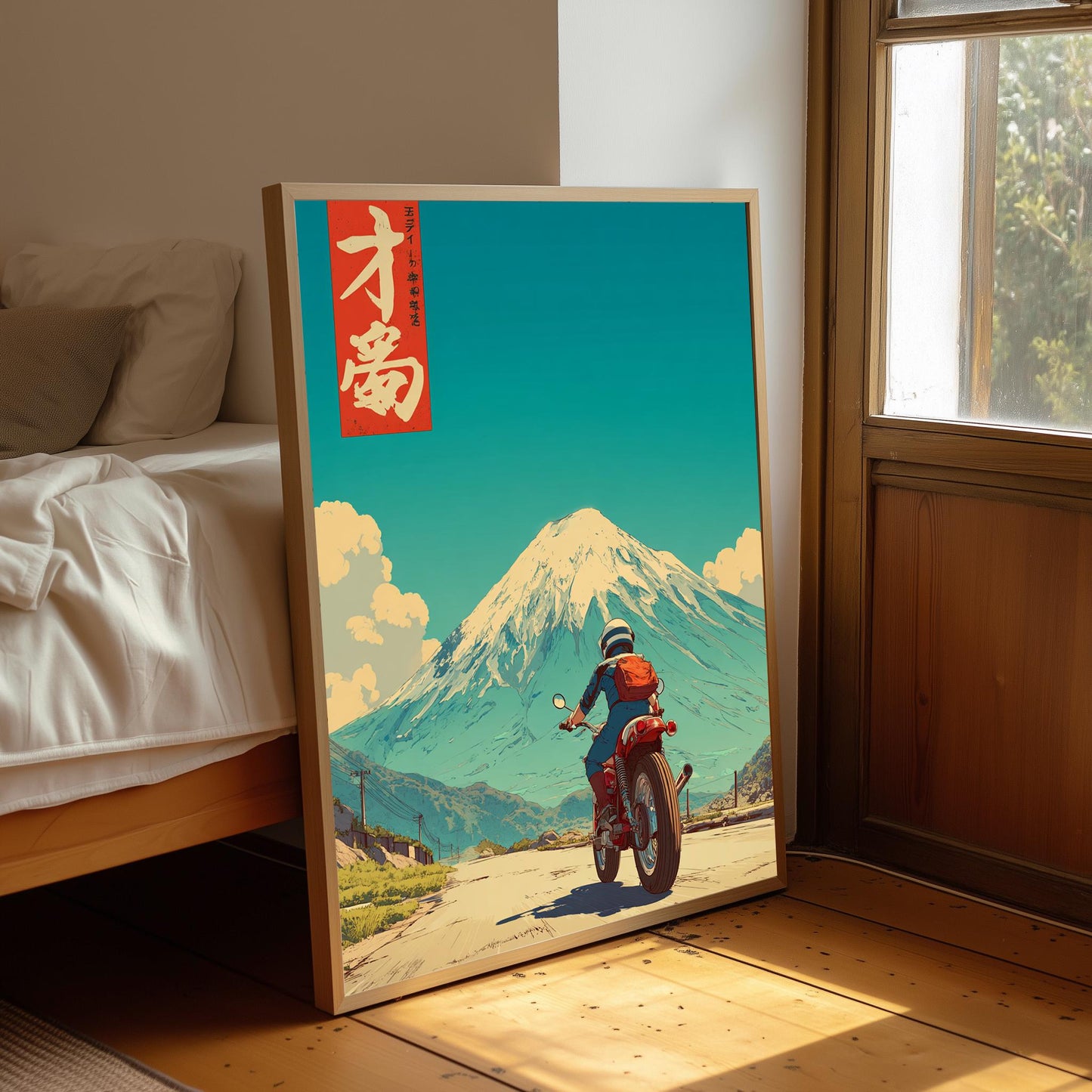 Japanese Vintage Camera Print: Vintage Oriental Art Poster, Motorbike