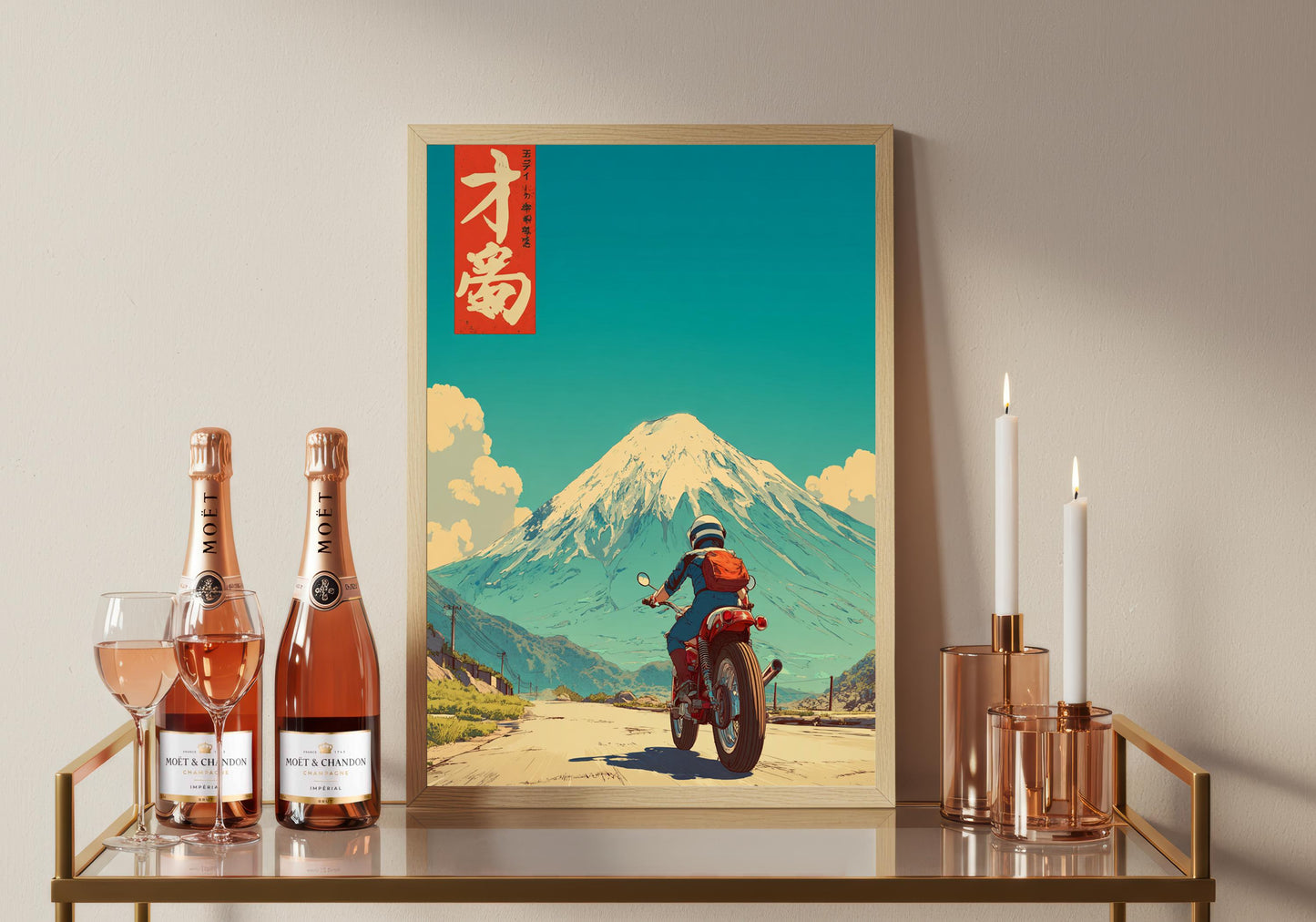 Japanese Vintage Camera Print: Vintage Oriental Art Poster, Motorbike