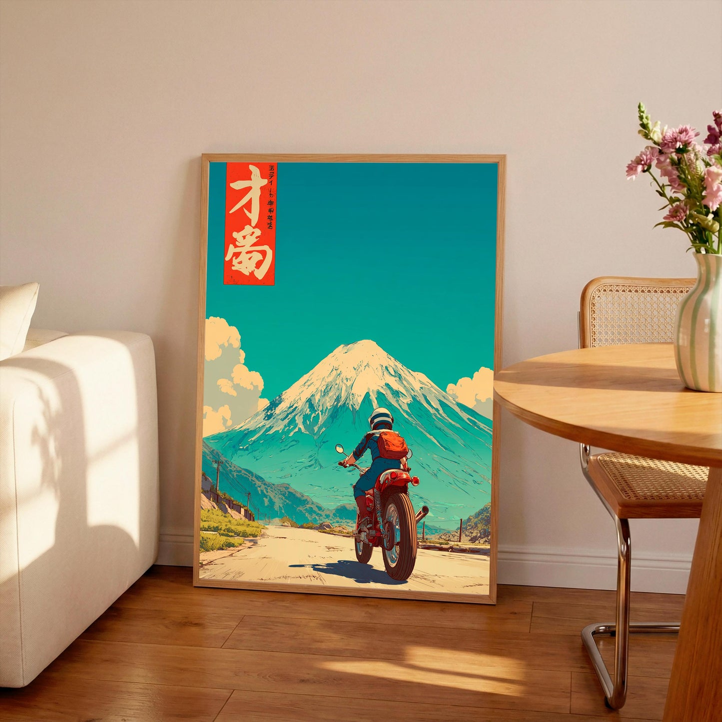 Japanese Vintage Camera Print: Vintage Oriental Art Poster, Motorbike