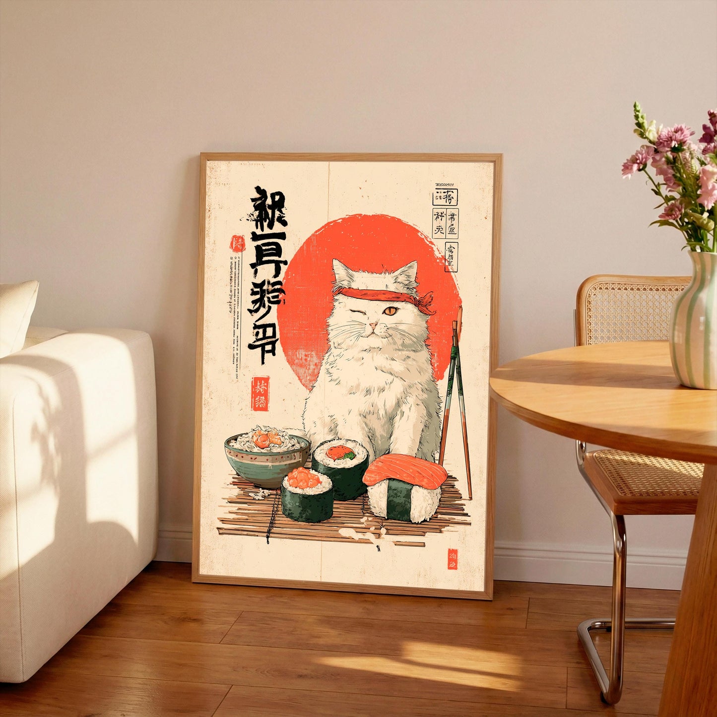 Vintage Japanese Cat Print: Sushi Cat Wall Art, Edo Period Style Poster