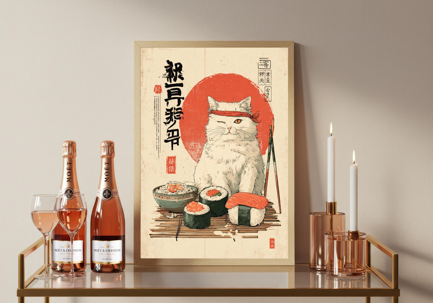 Vintage Japanese Cat Print: Sushi Cat Wall Art, Edo Period Style Poster