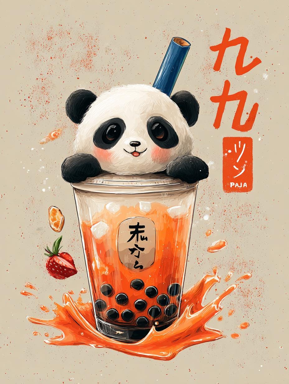 Vintage Japanese Bubble Tea Print:  Kitchen Wall Art, Japanese