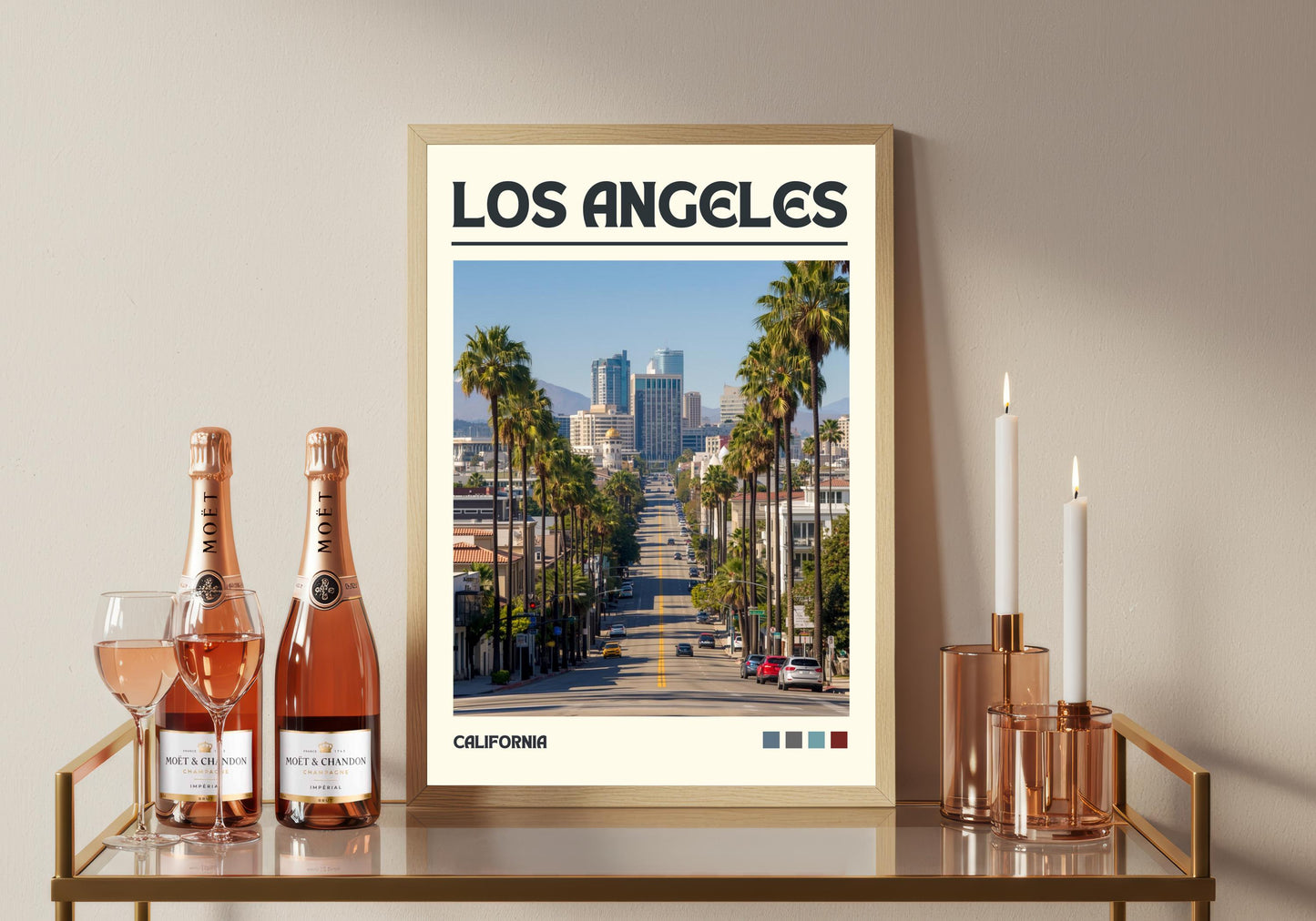 Los Angeles Art Print: California Travel Poster, Palm Lined Street View