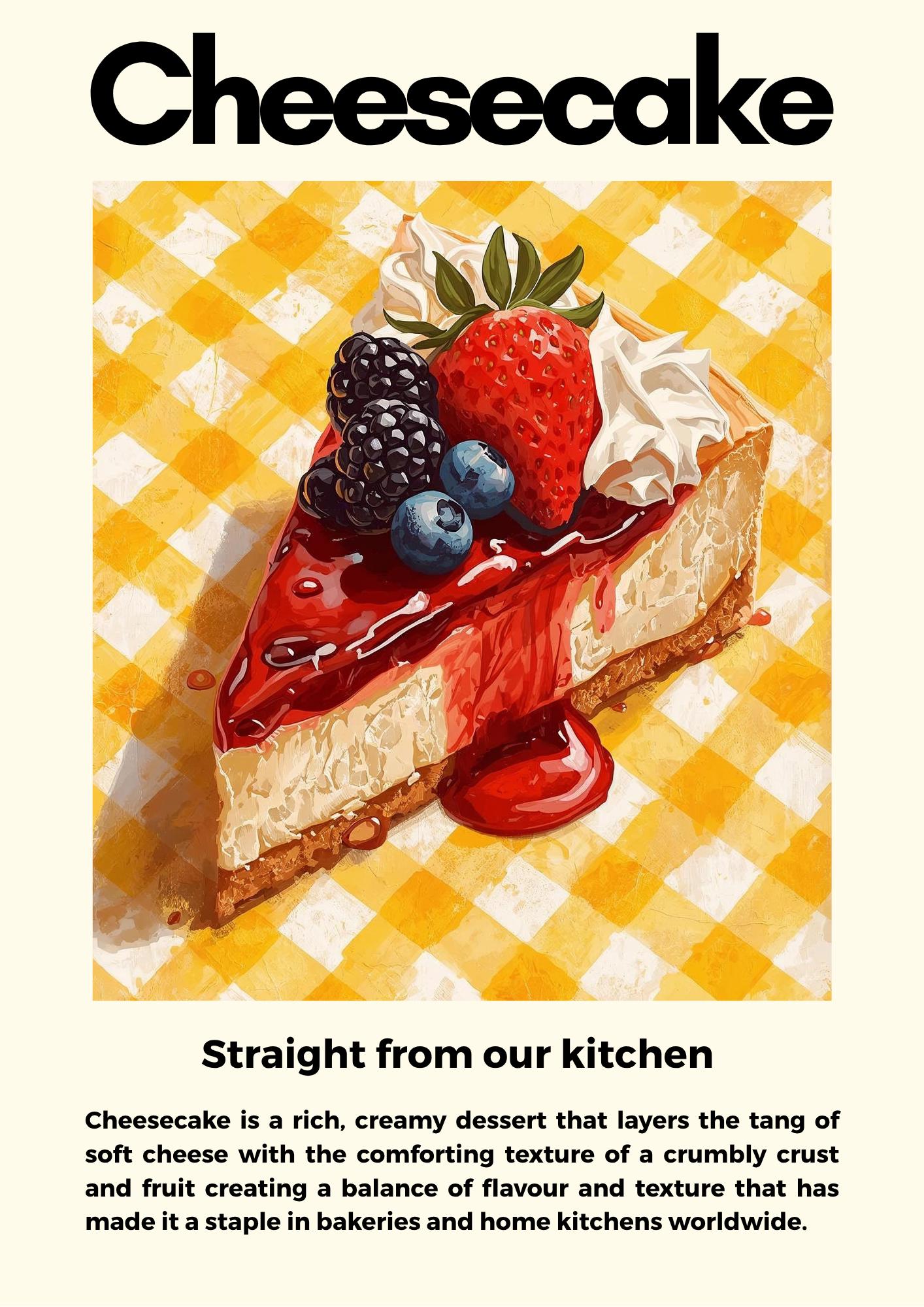Straight From Our  Kitchen Poster: Retro Food Print, Colourful Wall Art, Cheesecake