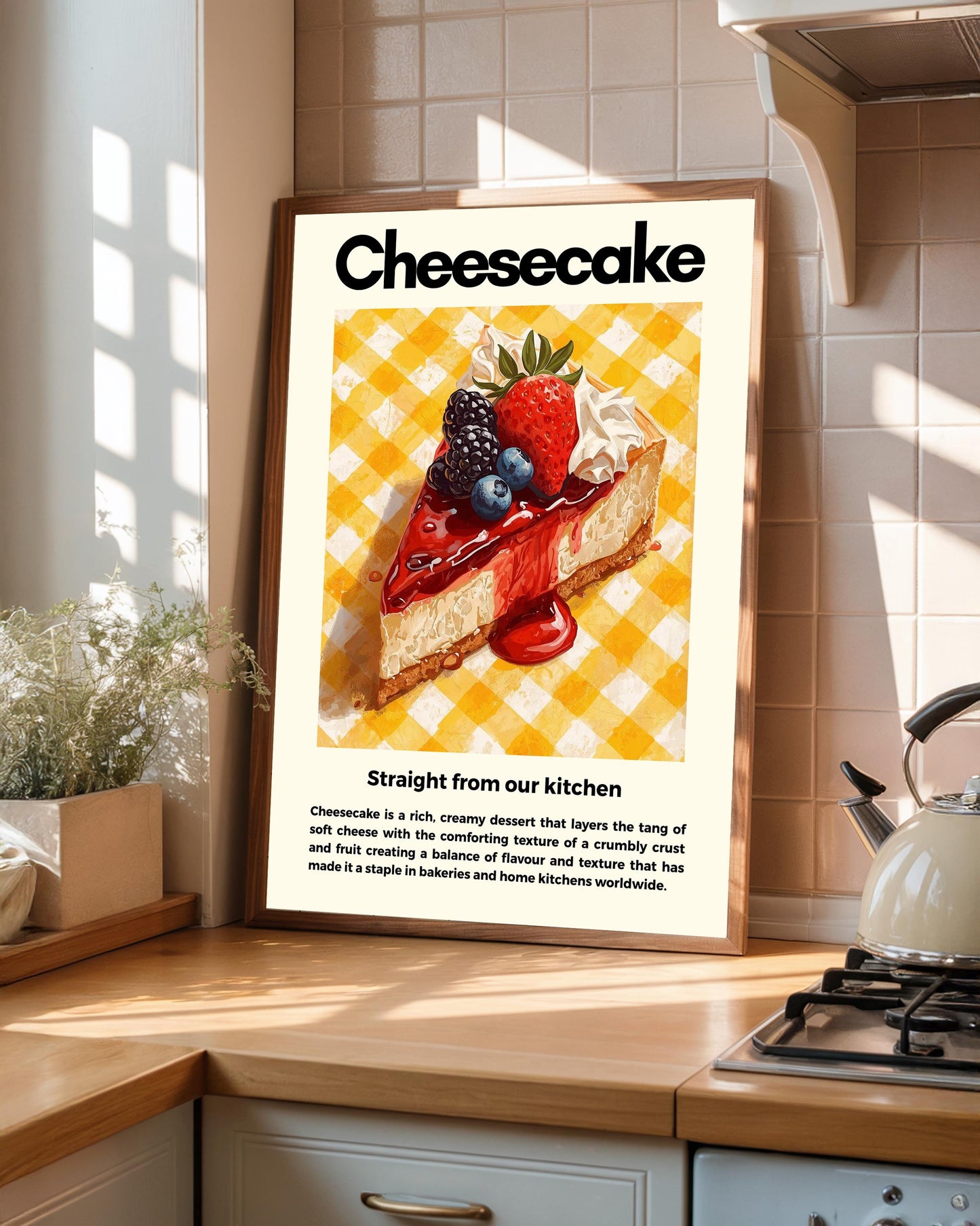 Straight From Our  Kitchen Poster: Retro Food Print, Colourful Wall Art, Cheesecake