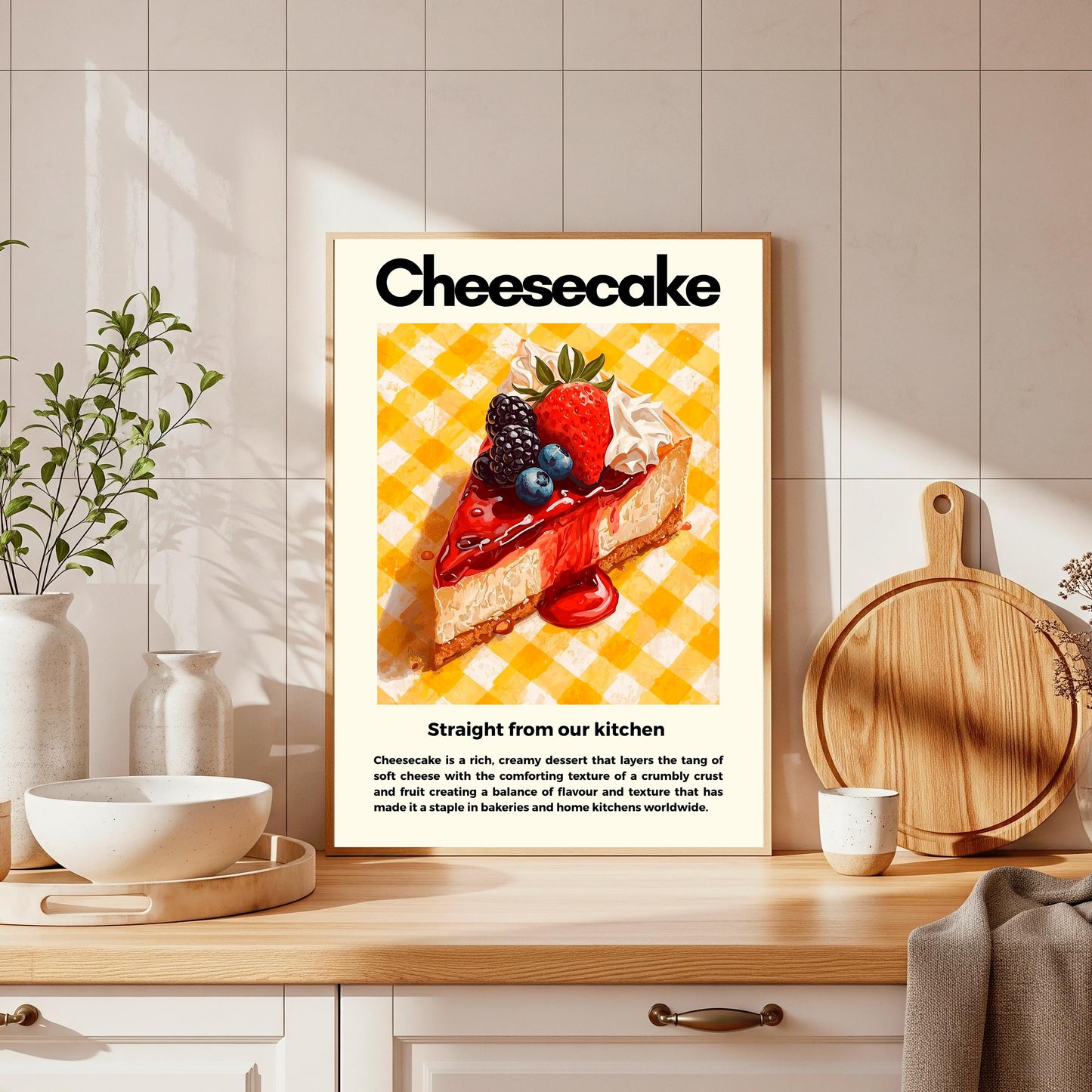 Straight From Our  Kitchen Poster: Retro Food Print, Colourful Wall Art, Cheesecake