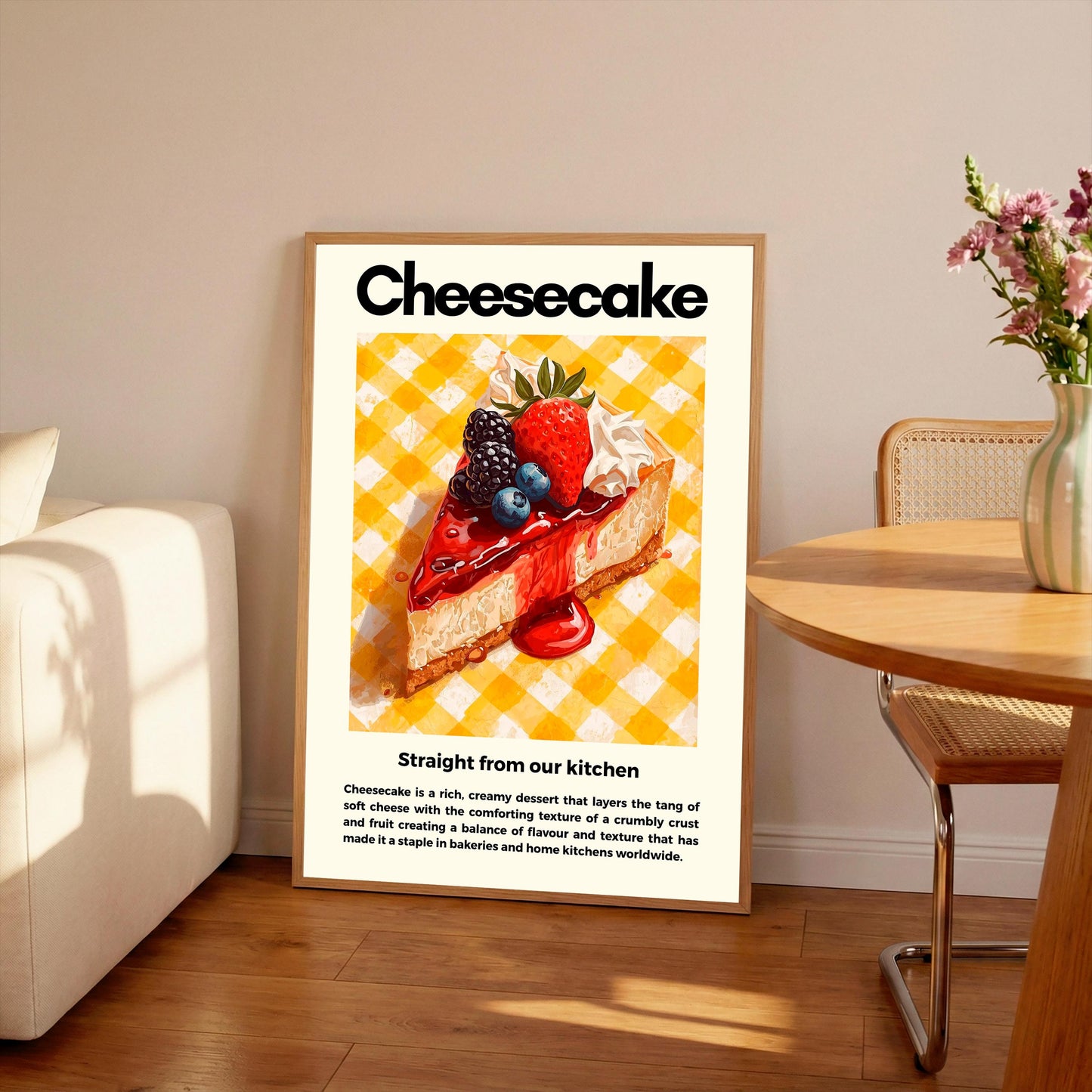 Straight From Our  Kitchen Poster: Retro Food Print, Colourful Wall Art, Cheesecake
