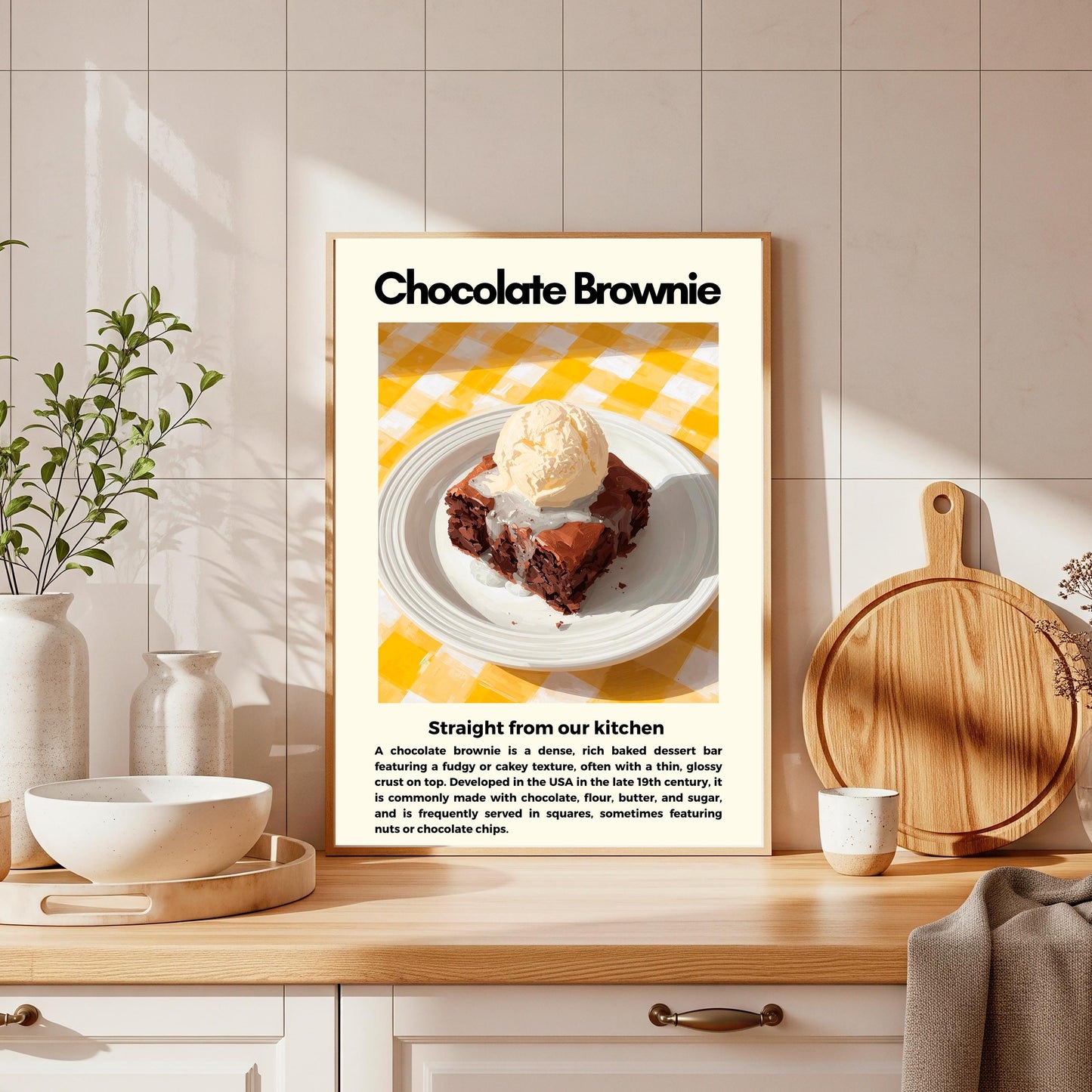 Straight From Our  Kitchen Poster: Retro Food Print, Colourful Wall Art, Chocolate Brownie
