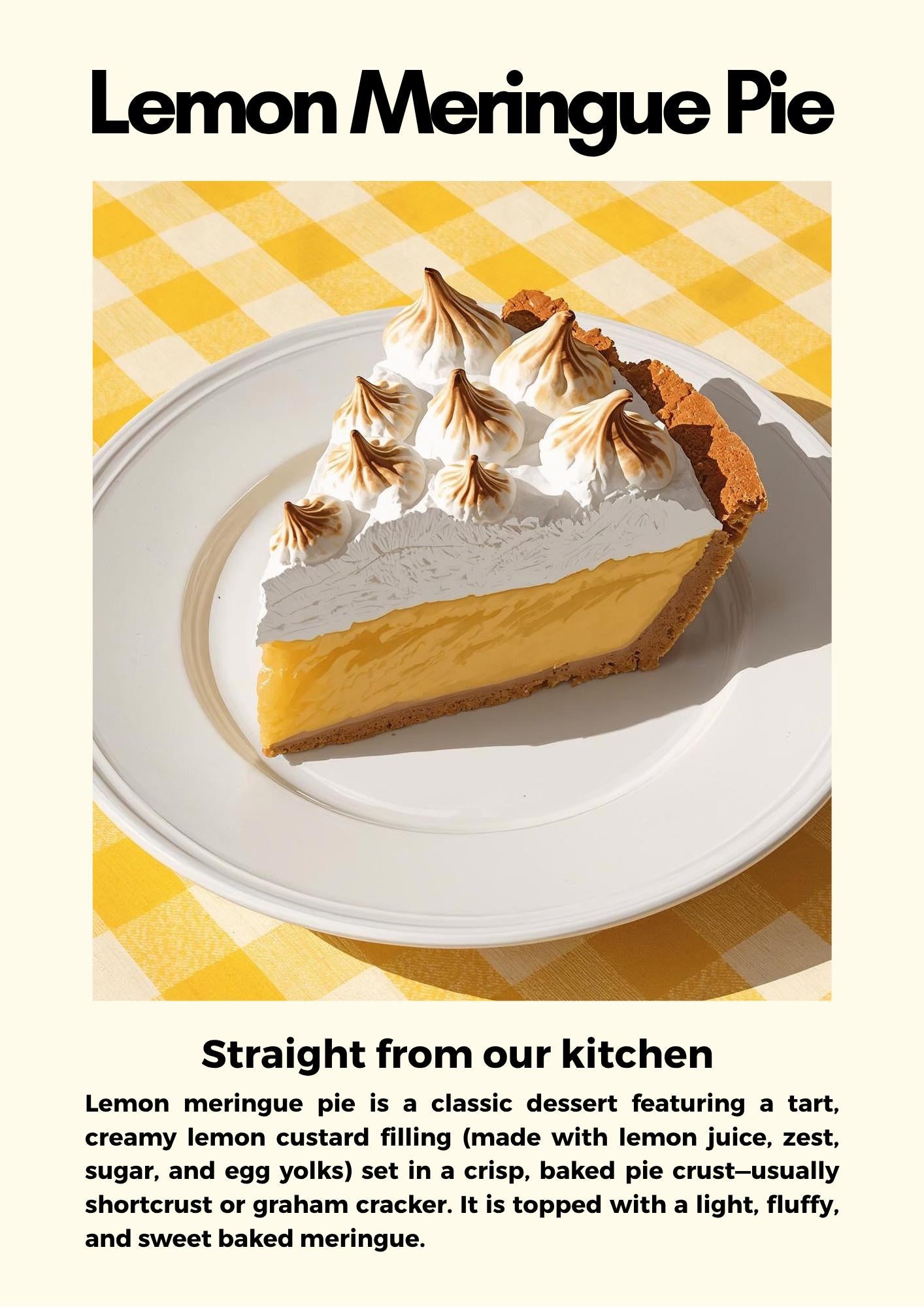 Straight From Our  Kitchen Poster: Retro Food Print, Colourful Wall Art, Lemon Meringue Pie