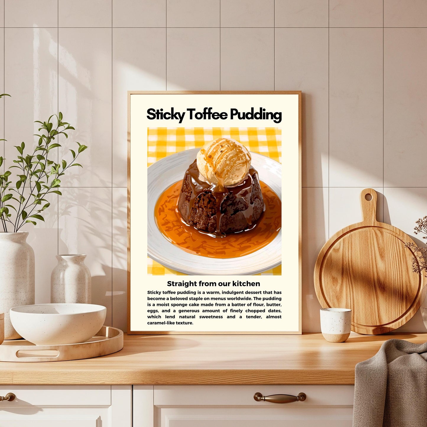 Straight From Our  Kitchen Poster: Retro Food Print, Colourful Wall Art, Sticky Toffee Pudding