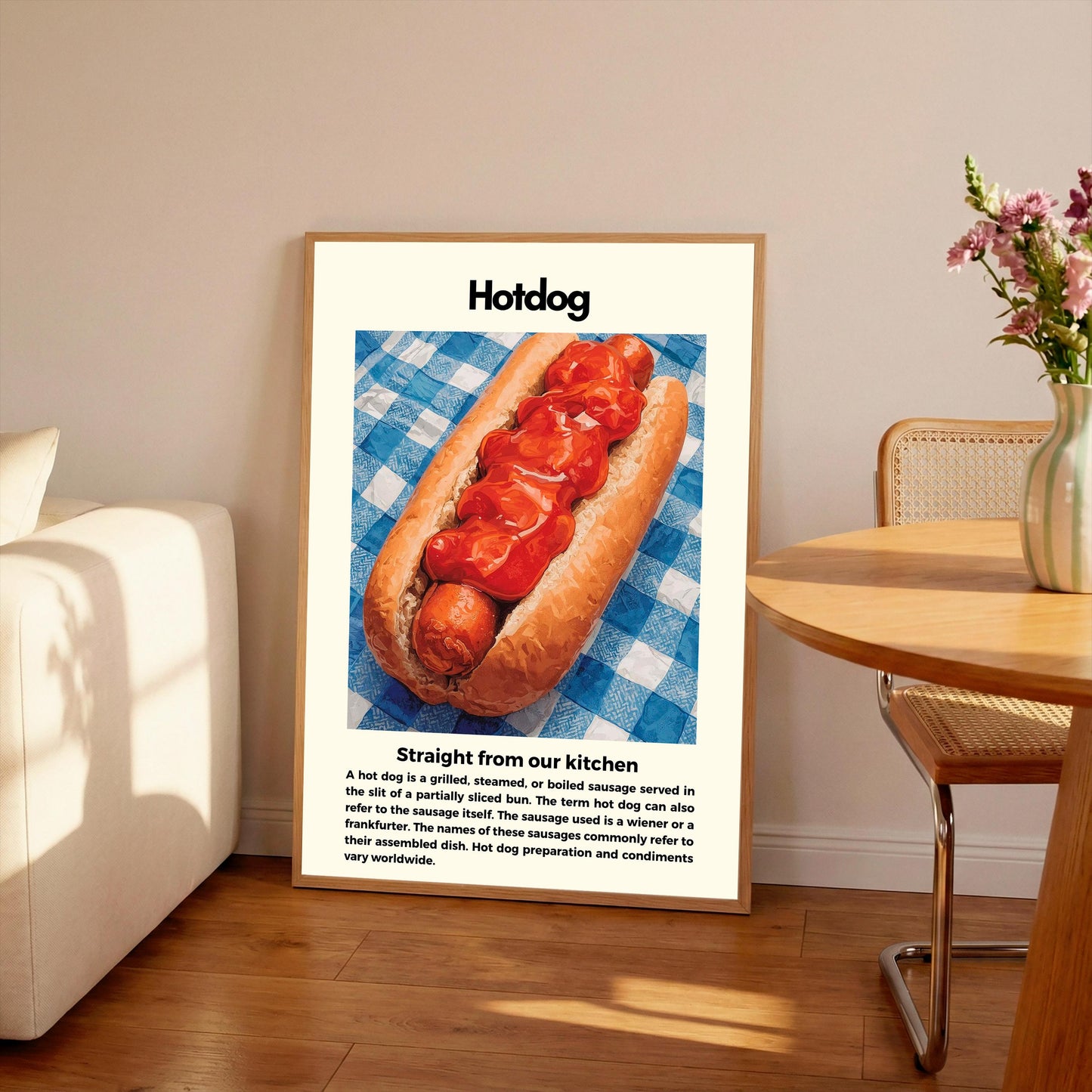 Straight From Our  Kitchen Poster: Retro Food Print, Colourful Wall Art, Hot Dog