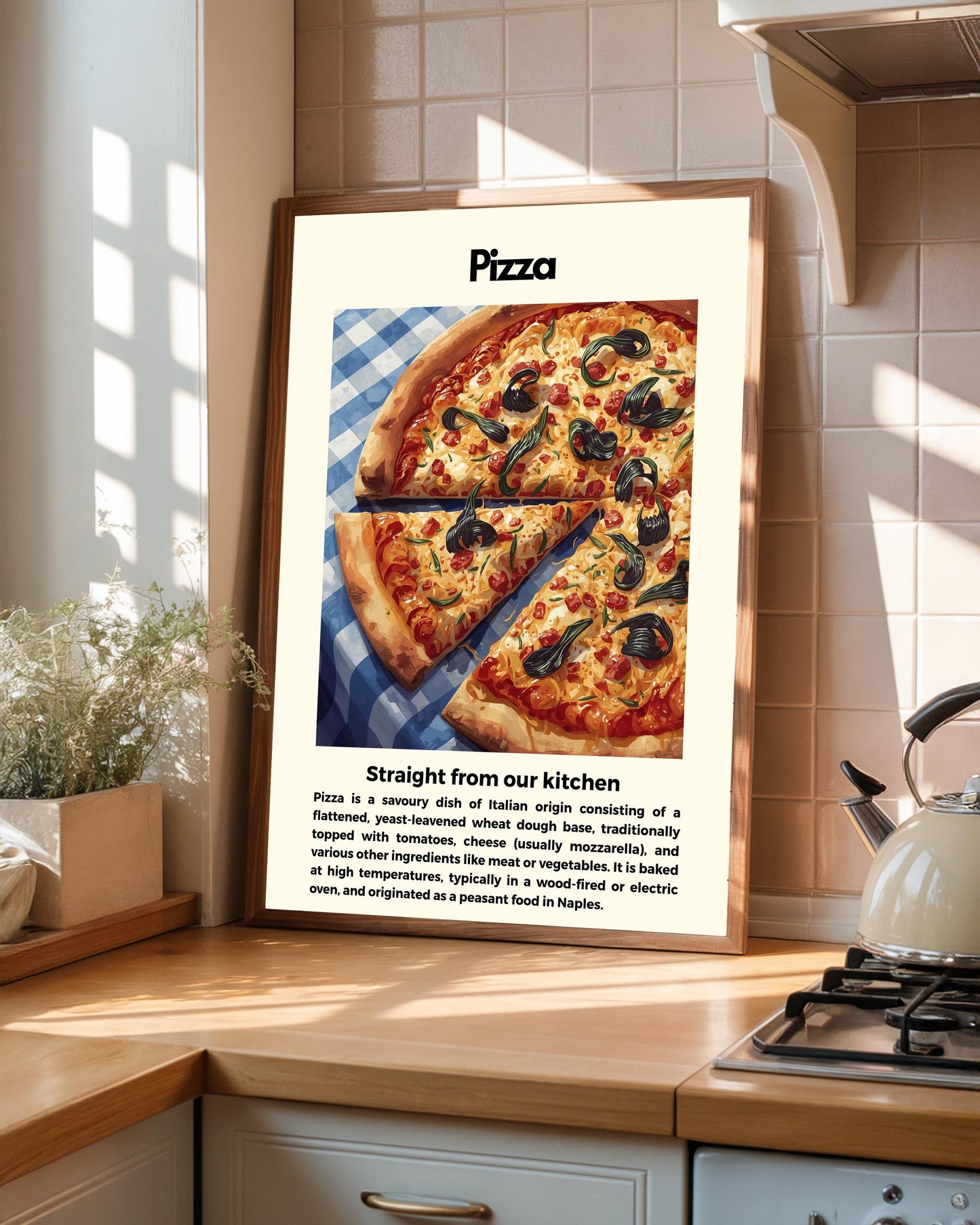 Straight From Our  Kitchen Poster: Retro Food Print, Colourful Wall Art, Pizza