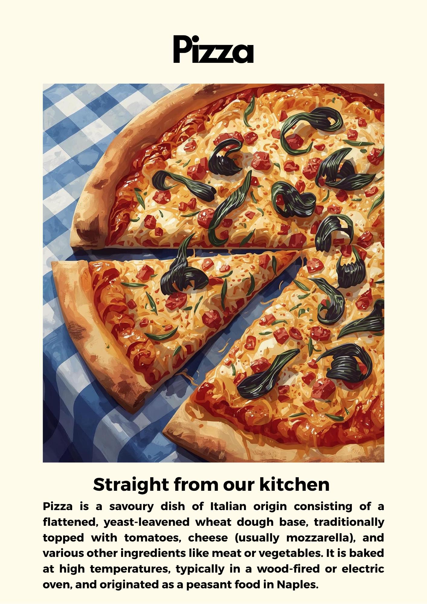 Straight From Our  Kitchen Poster: Retro Food Print, Colourful Wall Art, Pizza