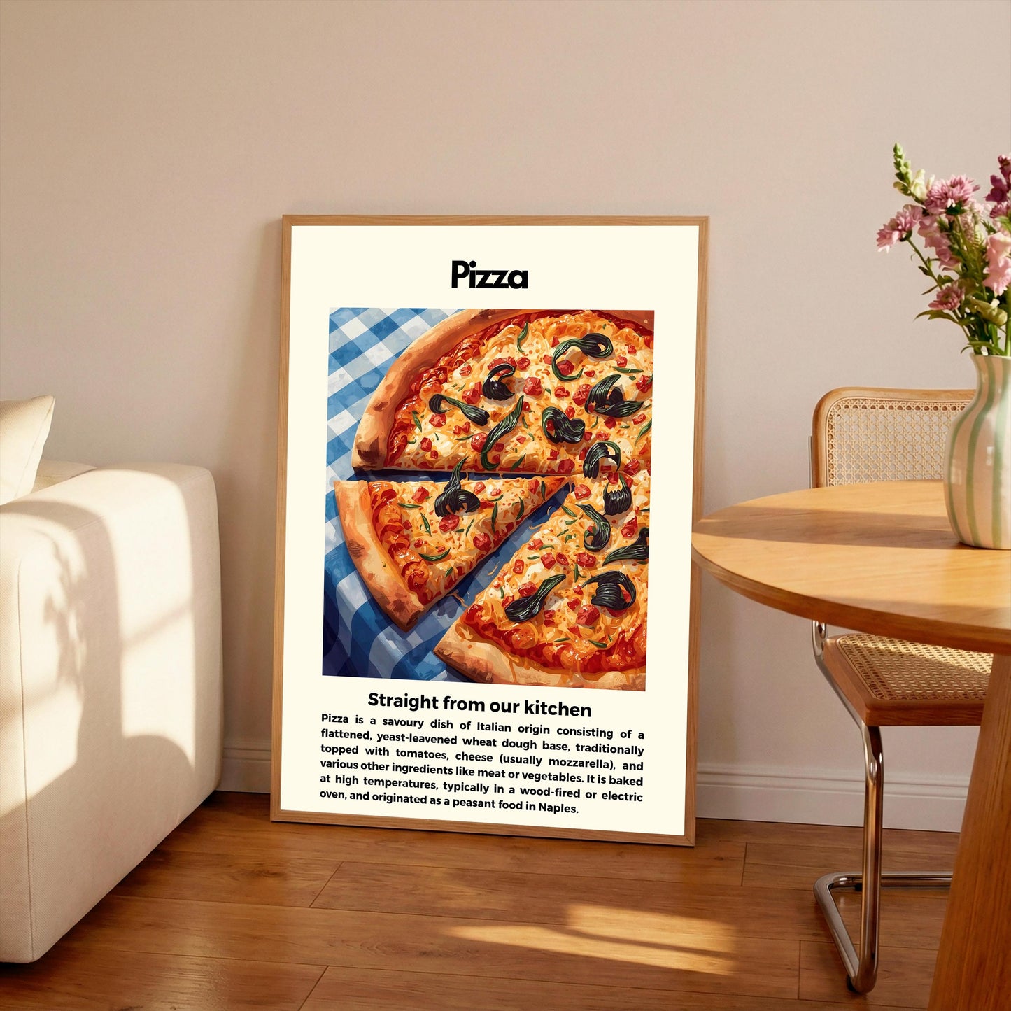 Straight From Our  Kitchen Poster: Retro Food Print, Colourful Wall Art, Pizza