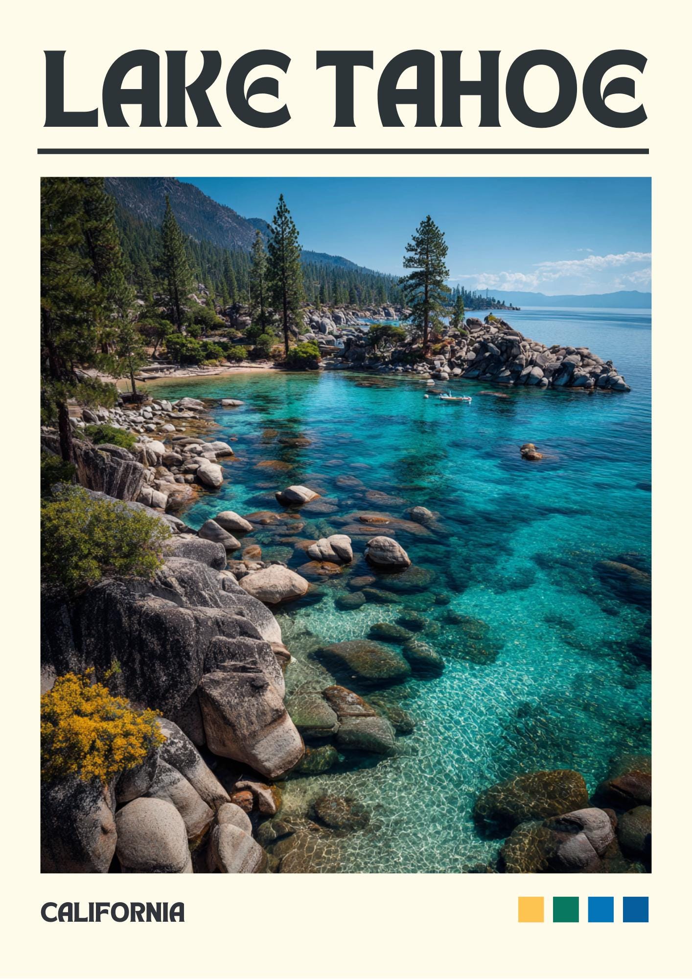 Lake Tahoe Art Print, California Travel Poster