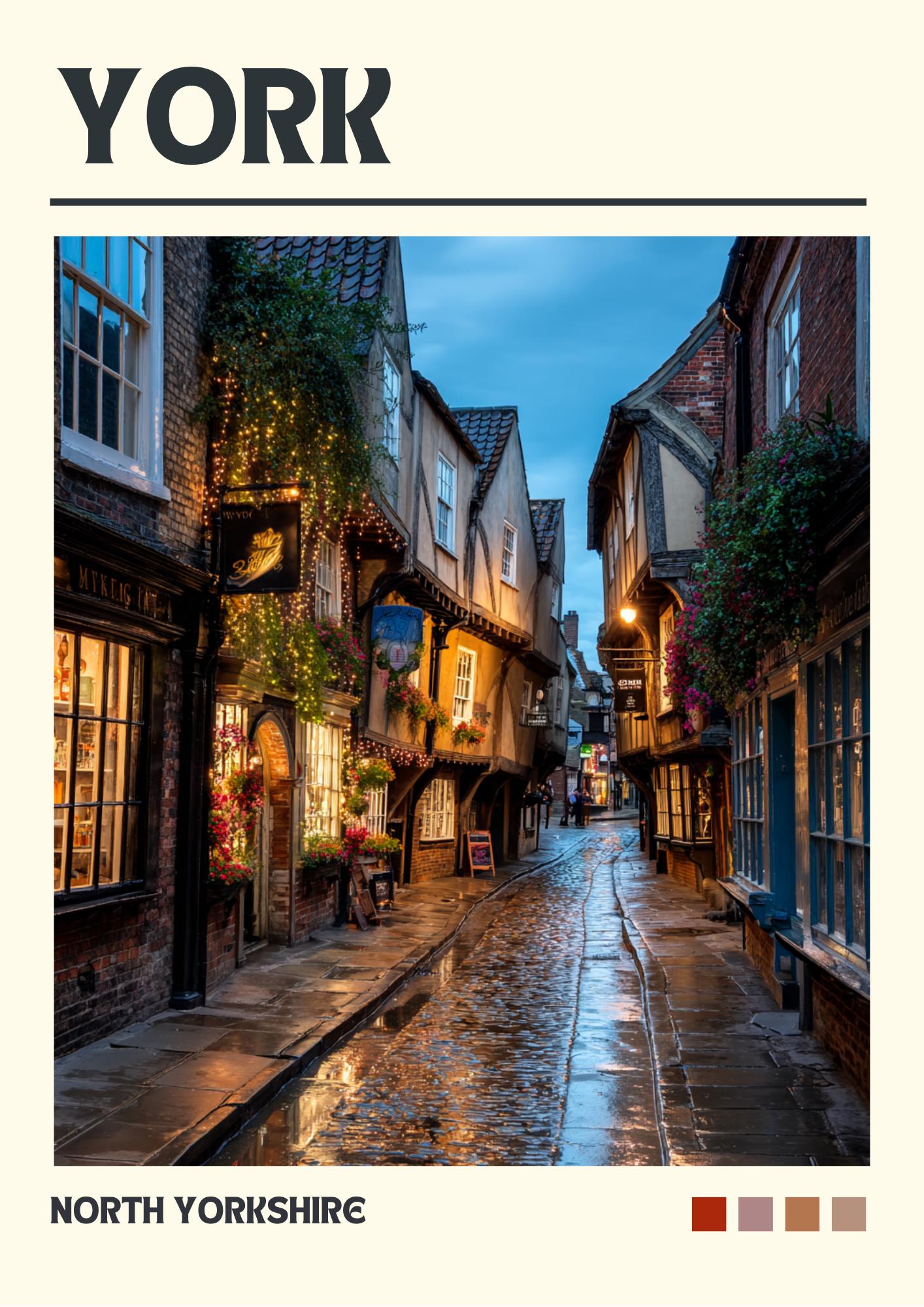 York Art Print: Satin Travel Poster, The Shambles