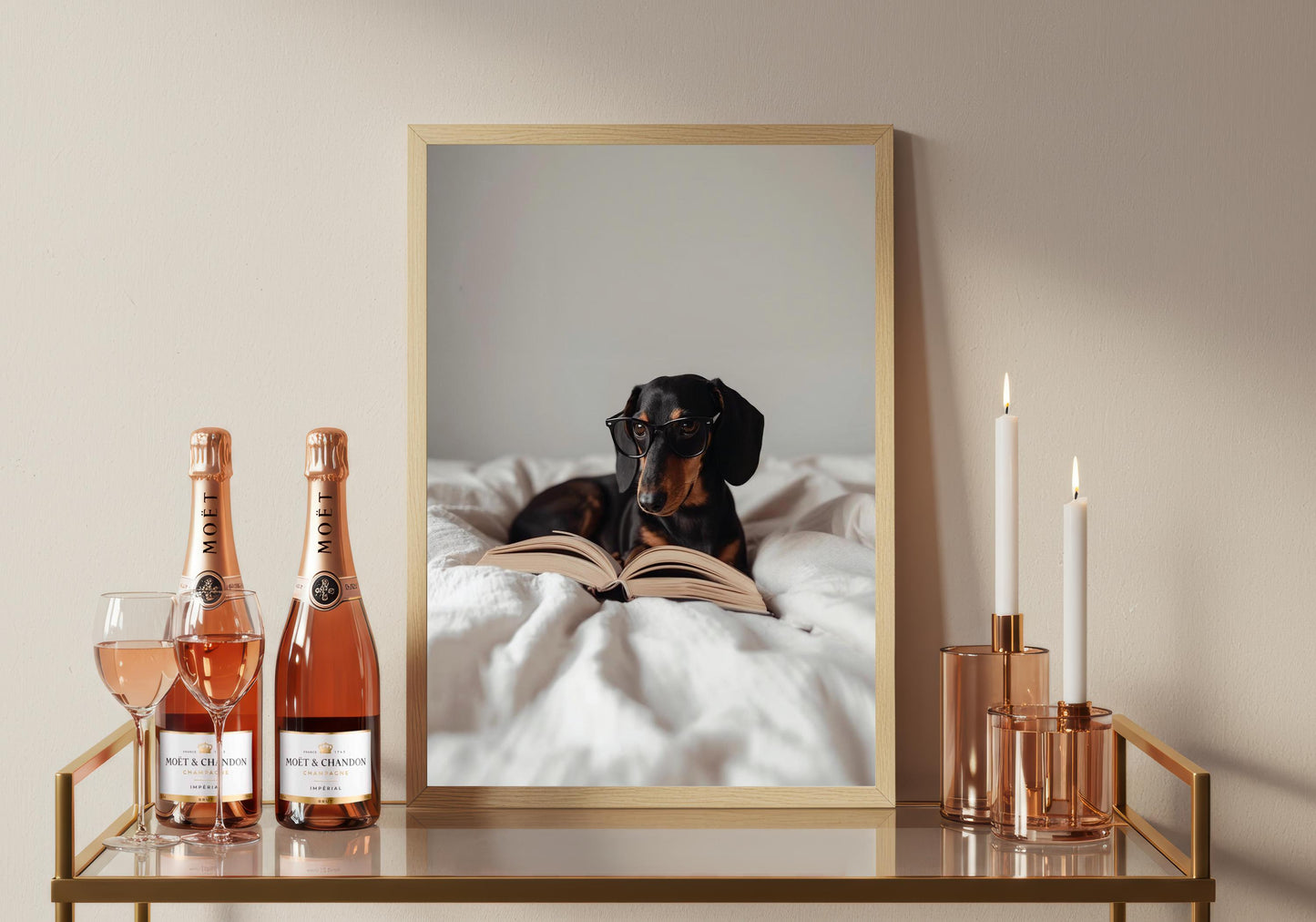 Dachshund Reading Glasses Dog Art Print, Playful Pet Wall Art