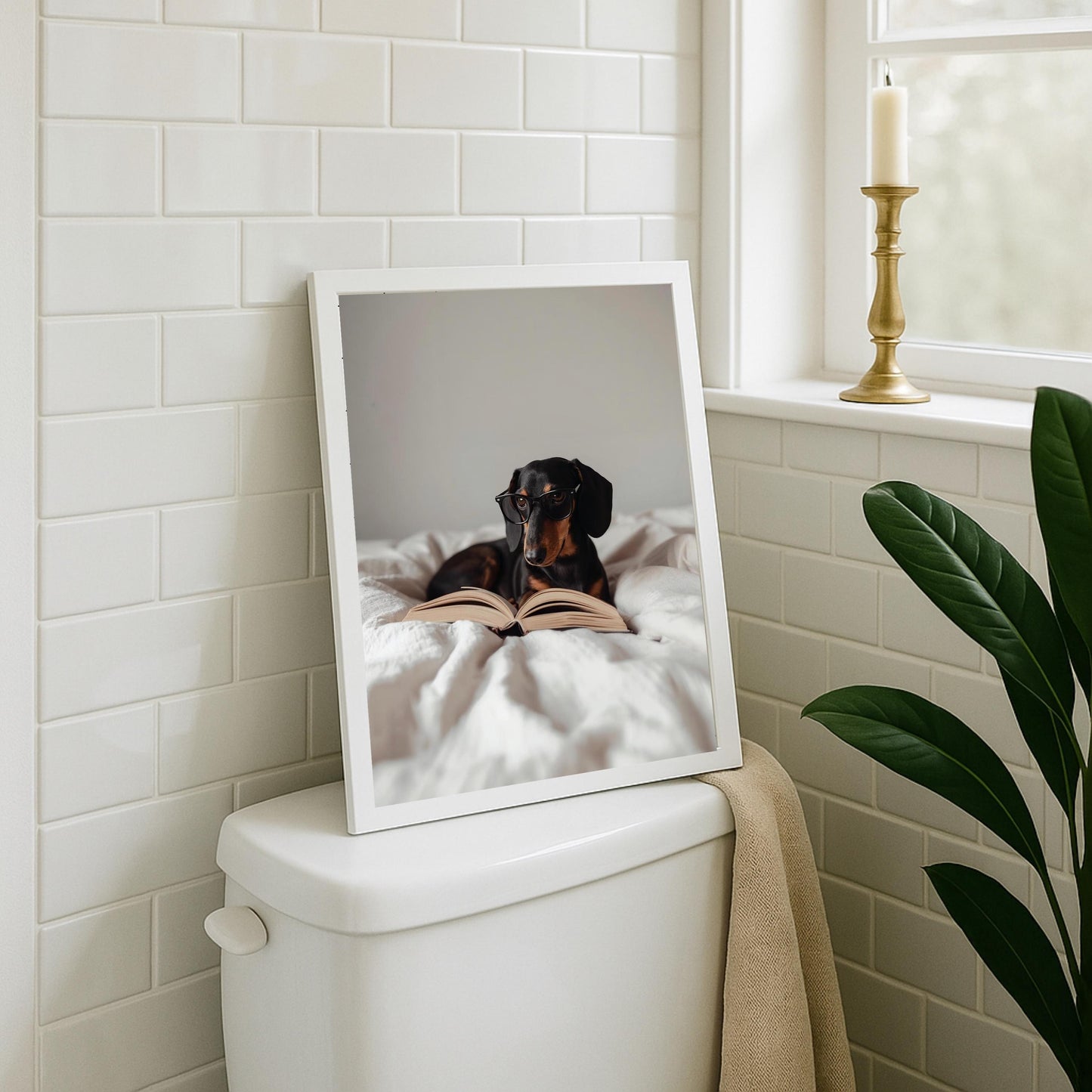 Dachshund Reading Glasses Dog Art Print, Playful Pet Wall Art