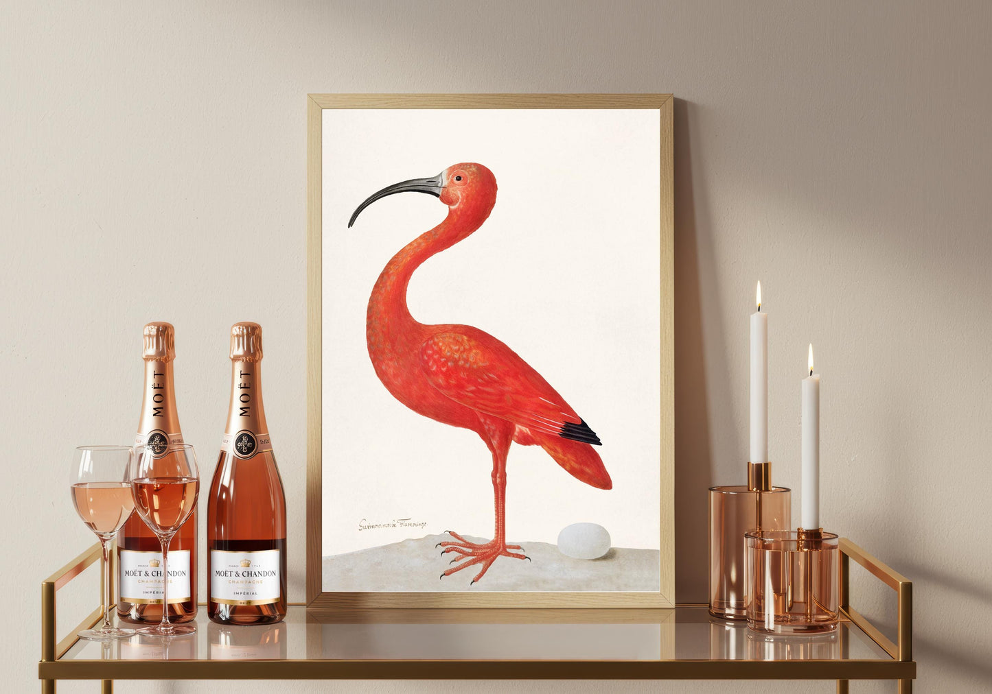 Vintage Pink Flamingo Print: Flamingo Wall Art