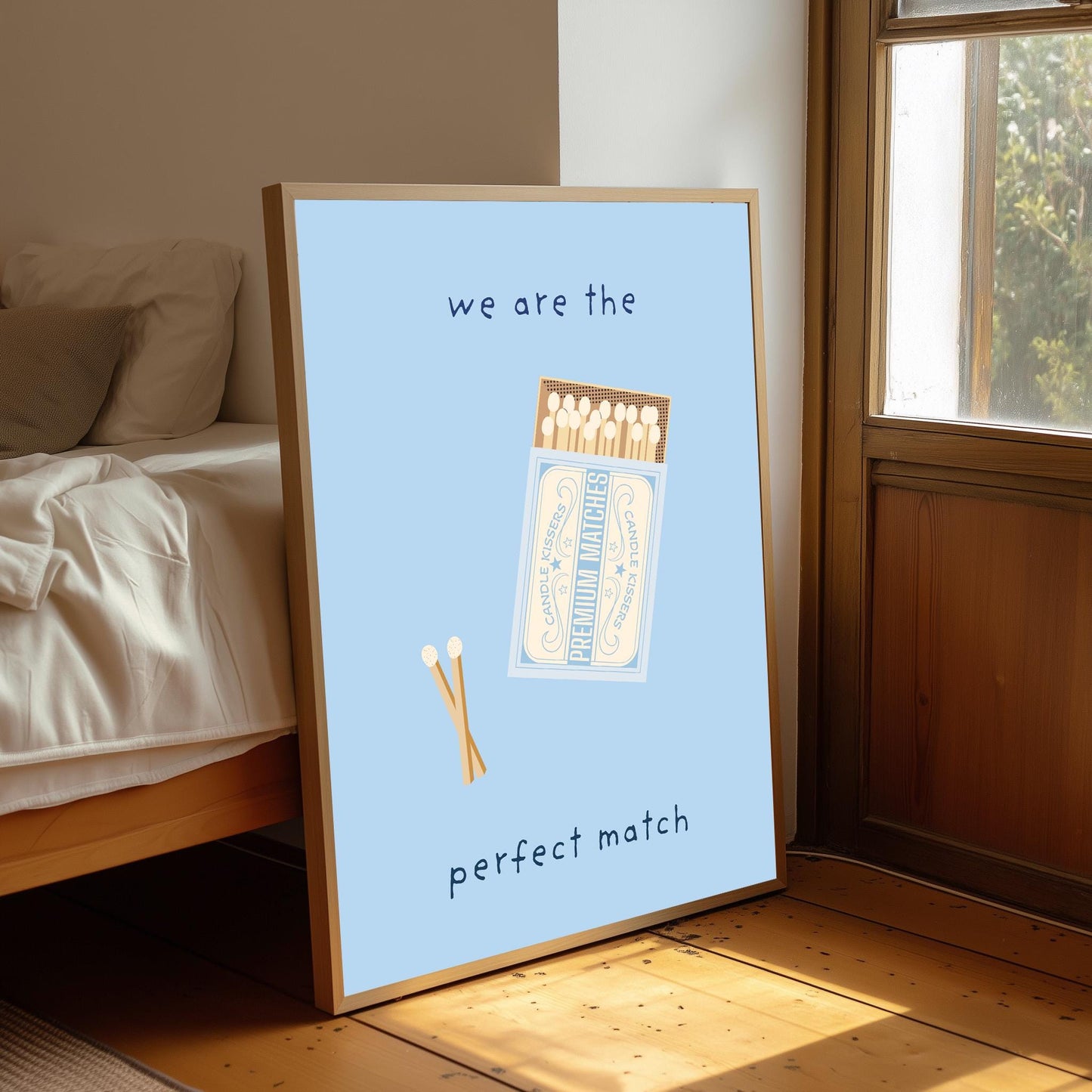 Typography Poster: Blue Bedroom Wall Art, Vintage Feminine Print