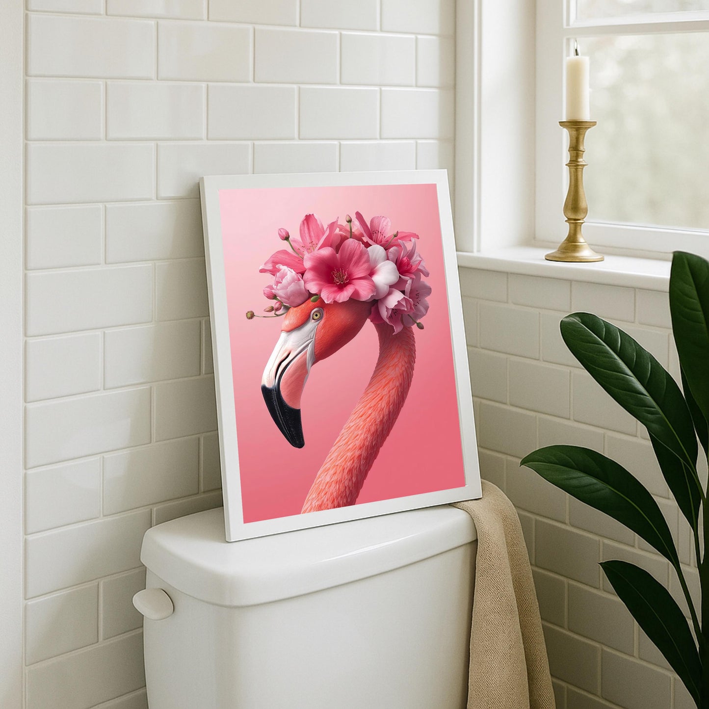 Floral Pink Flamingo Print: Flamingo Wall Art