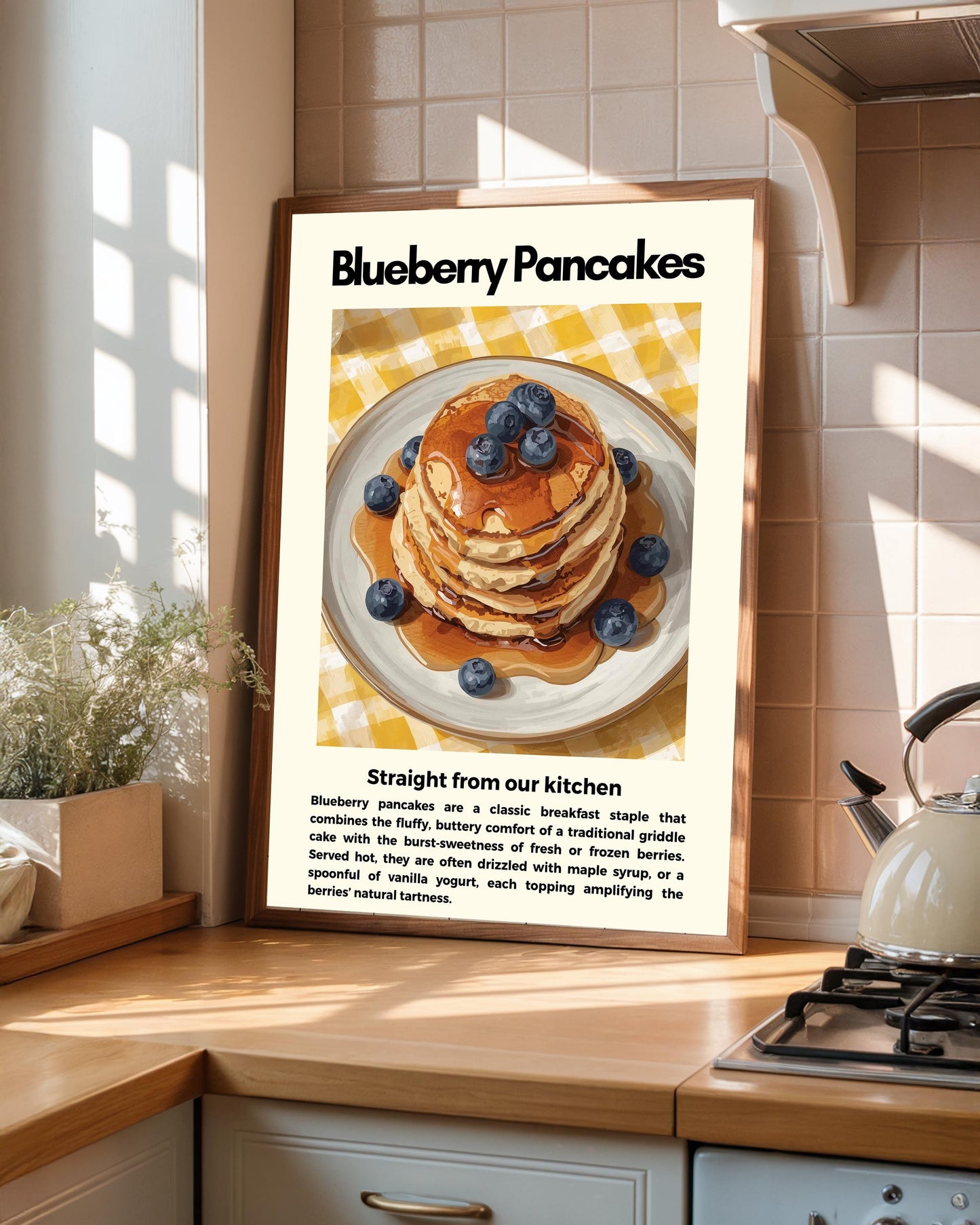 Straight From Our  Kitchen Poster: Retro Food Print, Colourful Wall Art, Blueberry Pancakes