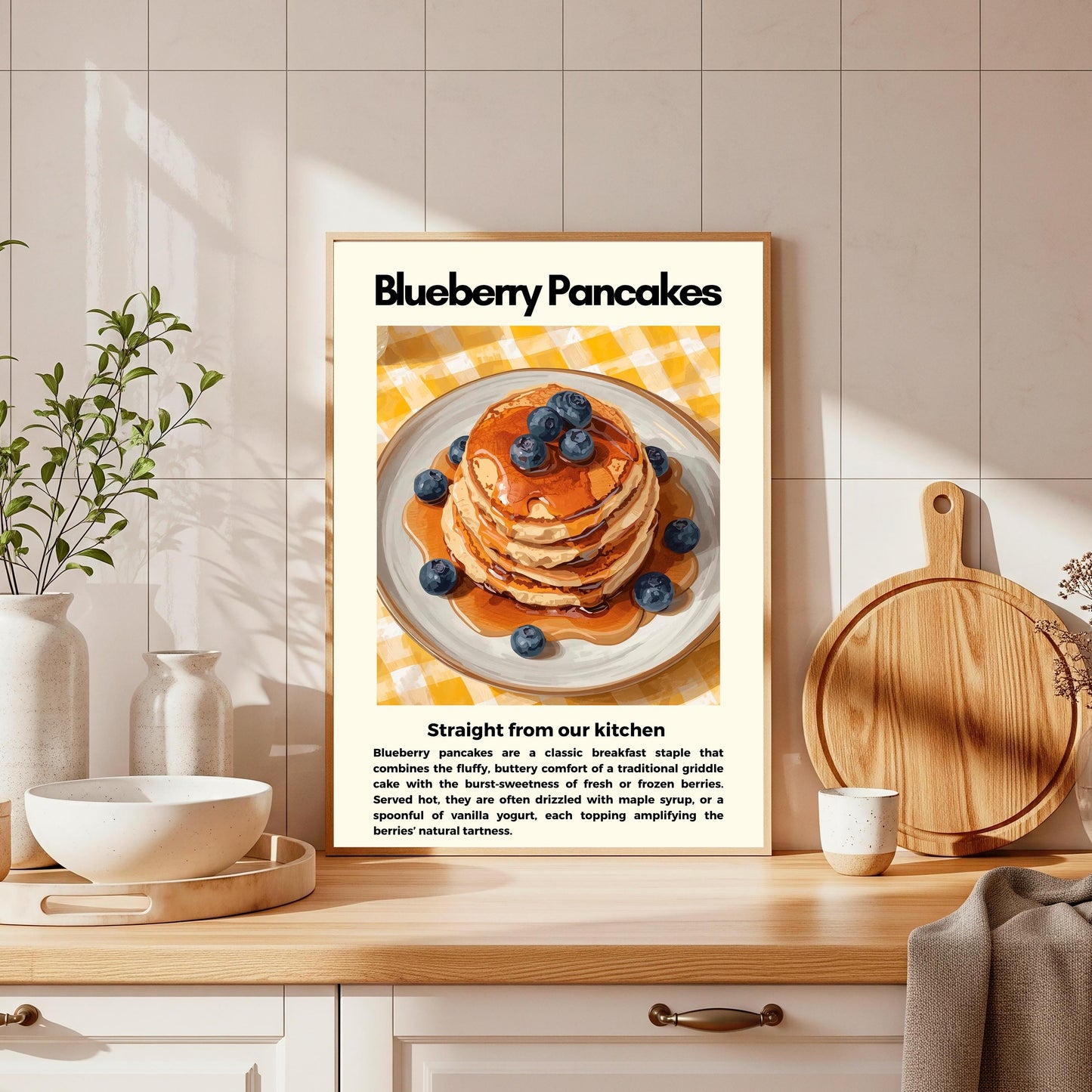 Straight From Our  Kitchen Poster: Retro Food Print, Colourful Wall Art, Blueberry Pancakes