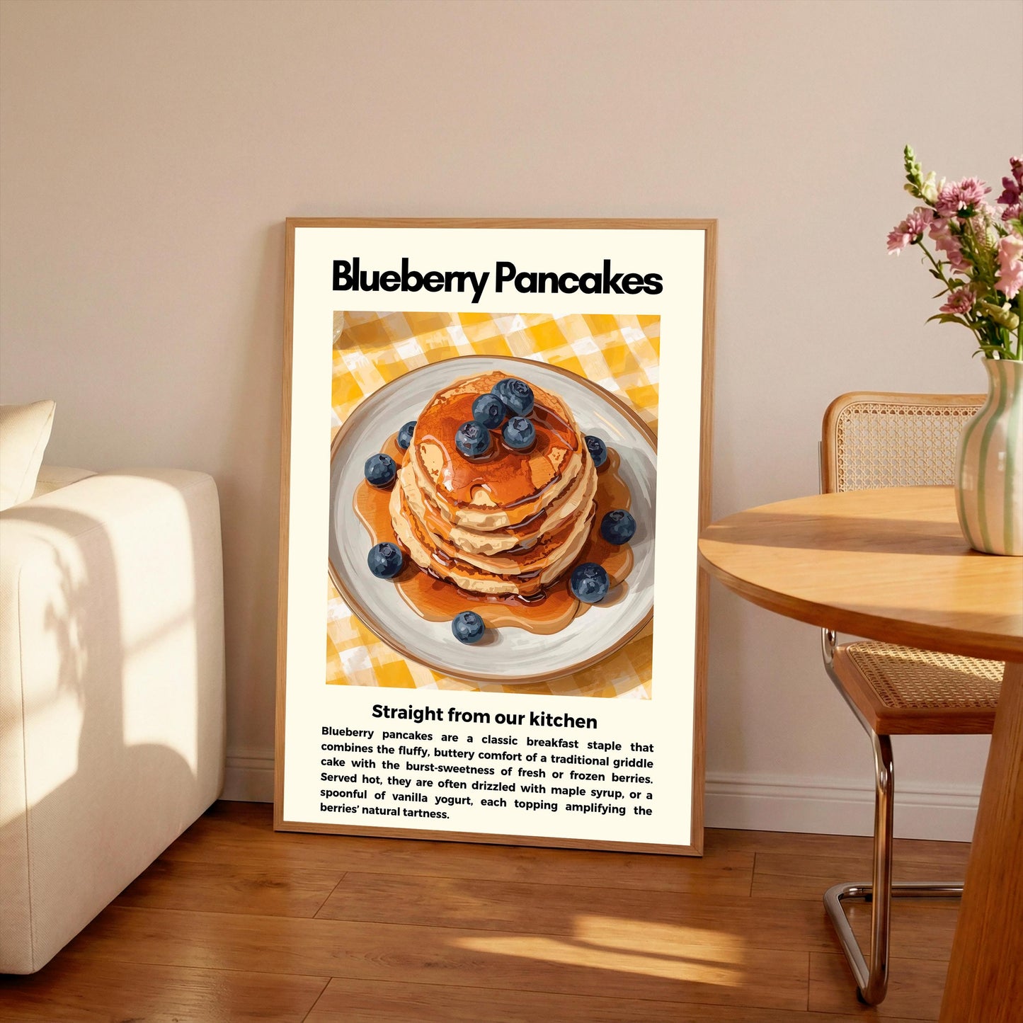 Straight From Our  Kitchen Poster: Retro Food Print, Colourful Wall Art, Blueberry Pancakes