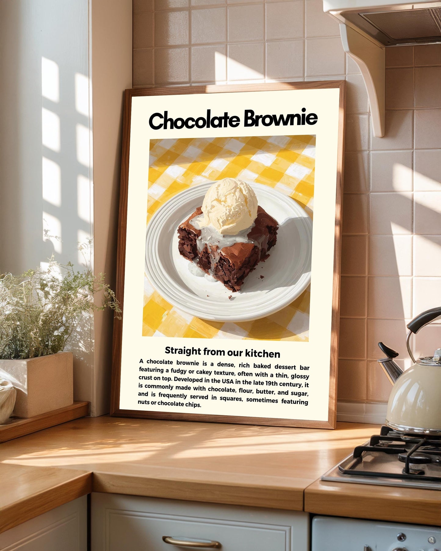 Straight From Our  Kitchen Poster: Retro Food Print, Colourful Wall Art, Chocolate Brownie