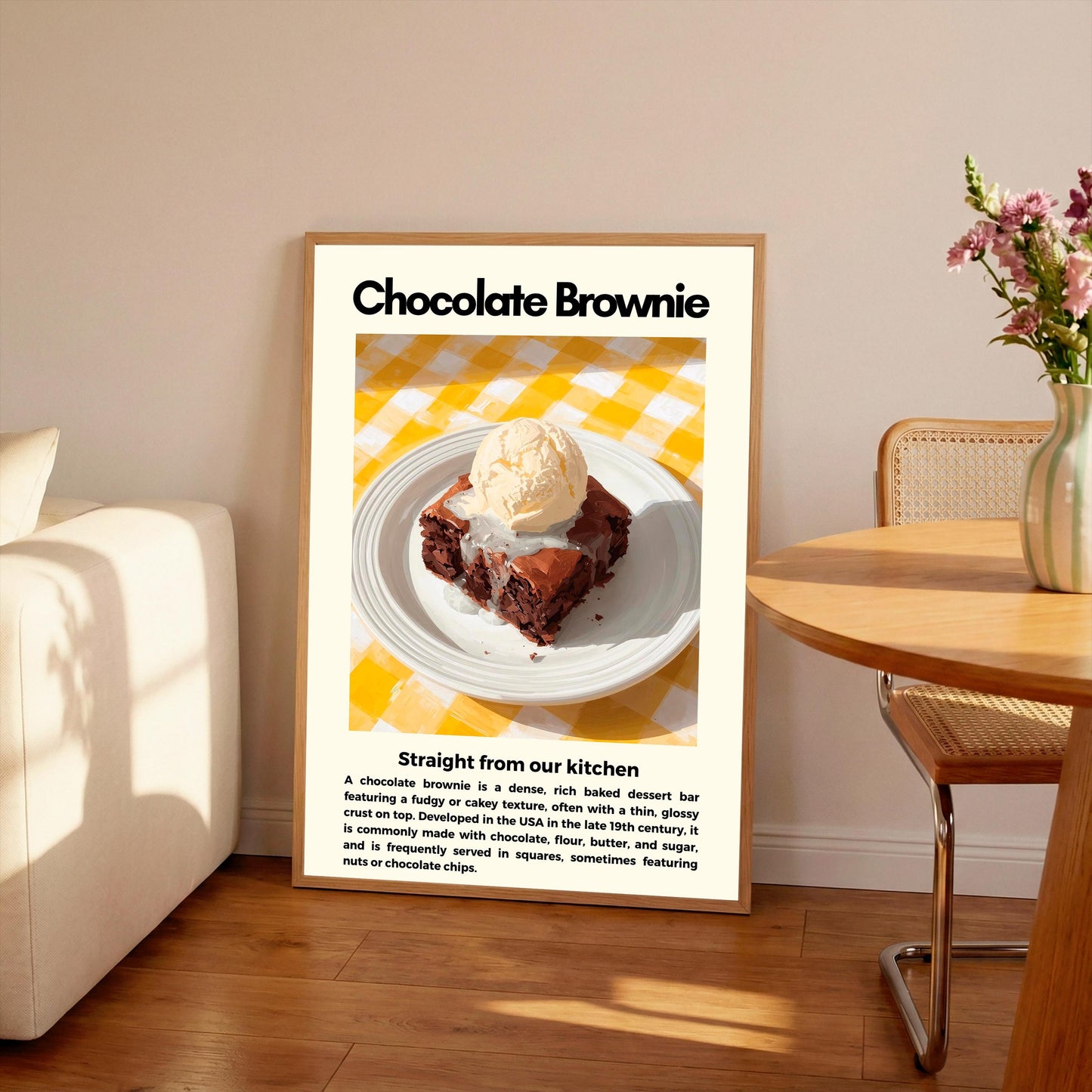 Straight From Our  Kitchen Poster: Retro Food Print, Colourful Wall Art, Chocolate Brownie