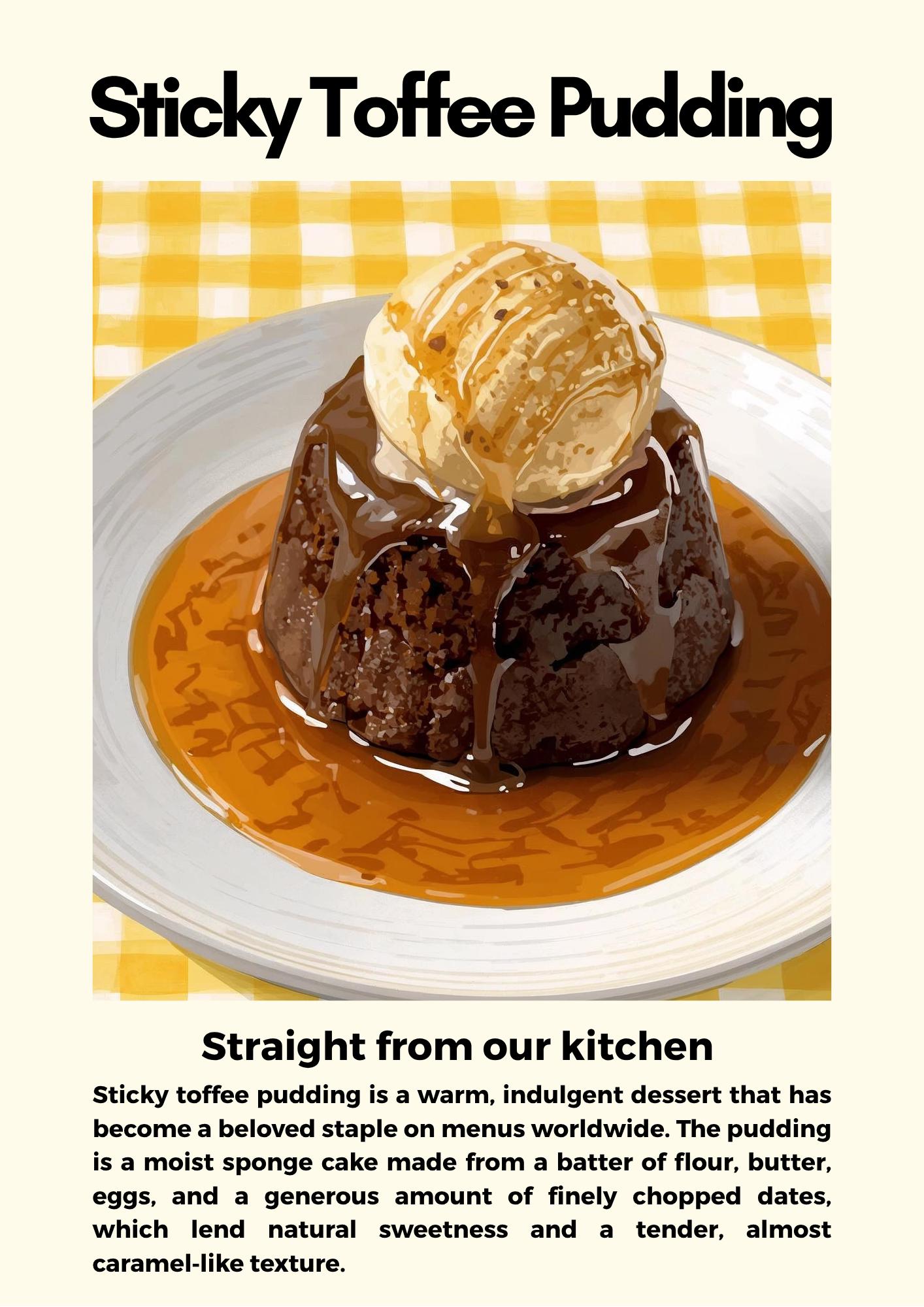 Straight From Our  Kitchen Poster: Retro Food Print, Colourful Wall Art, Sticky Toffee Pudding