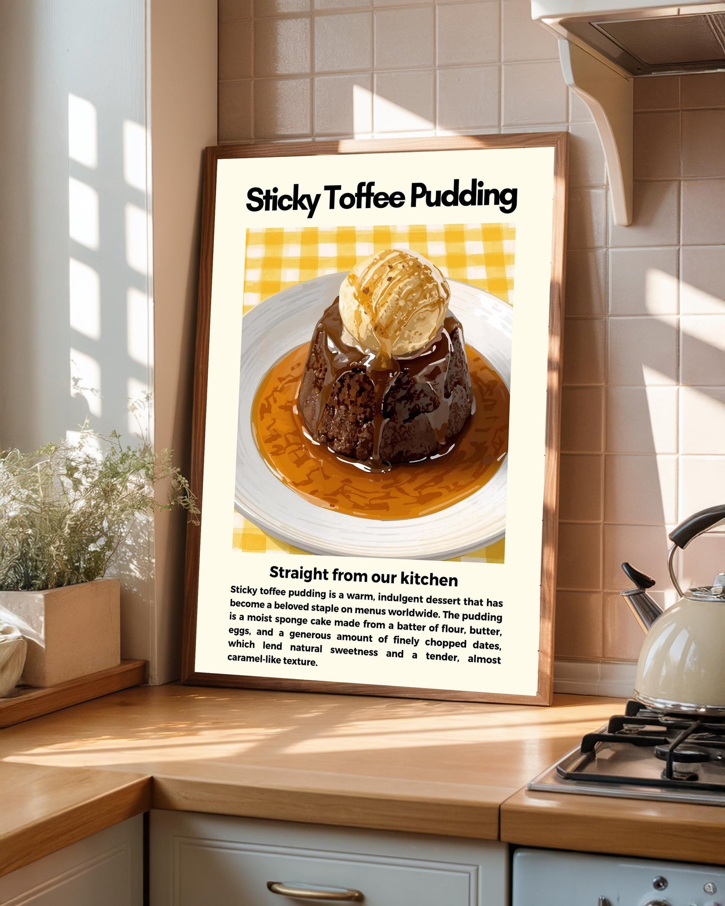 Straight From Our  Kitchen Poster: Retro Food Print, Colourful Wall Art, Sticky Toffee Pudding