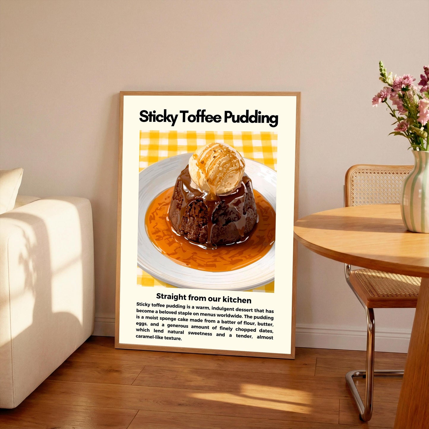 Straight From Our  Kitchen Poster: Retro Food Print, Colourful Wall Art, Sticky Toffee Pudding
