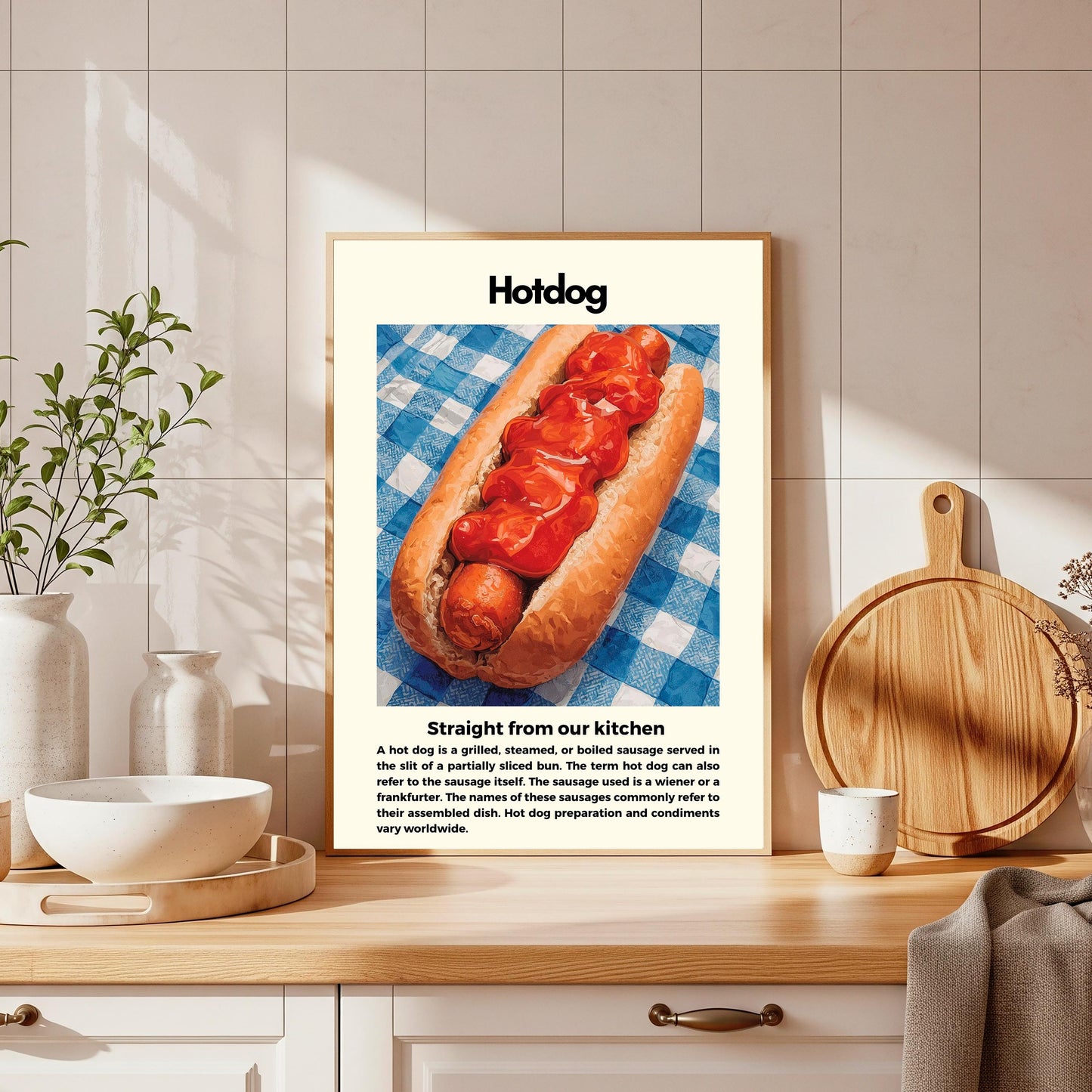 Straight From Our  Kitchen Poster: Retro Food Print, Colourful Wall Art, Hot Dog