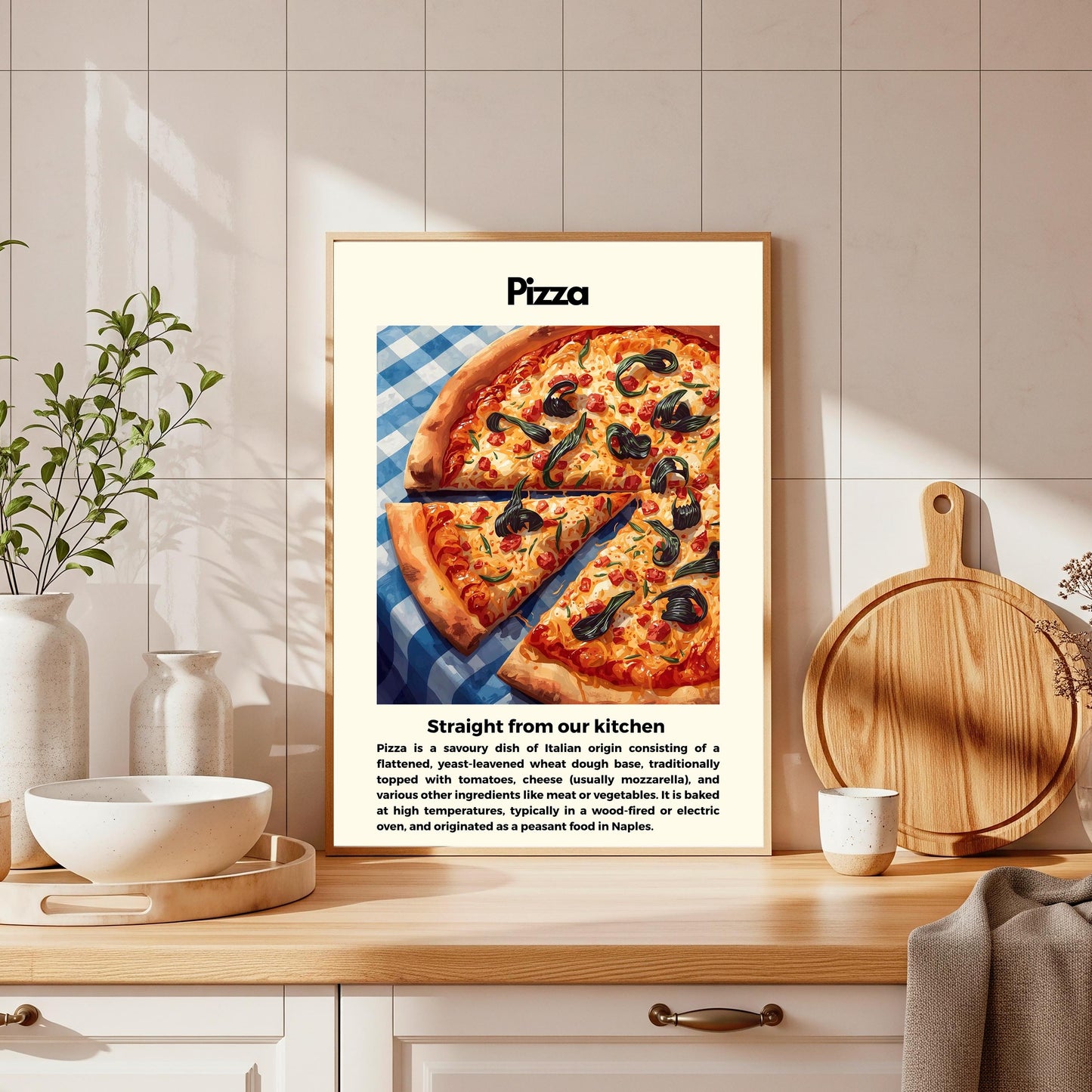 Straight From Our  Kitchen Poster: Retro Food Print, Colourful Wall Art, Pizza
