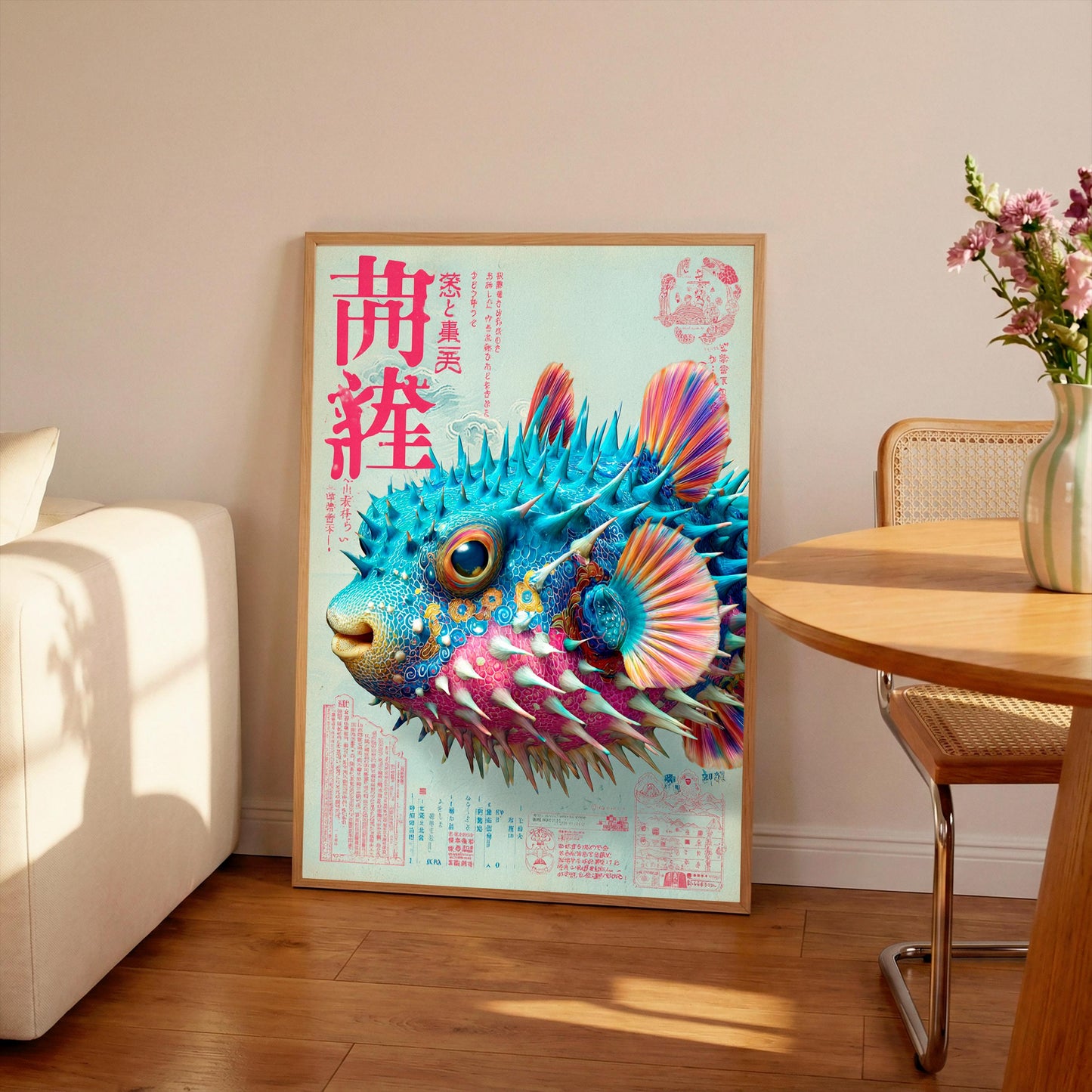 Japanese Pufferfish Print: Vintage Oriental Art Poster