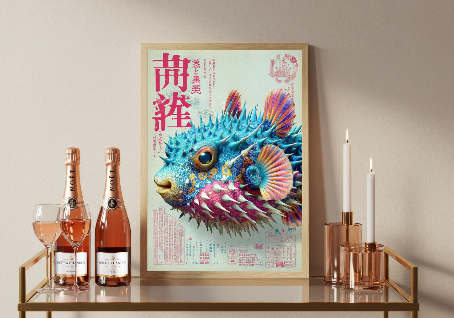 Japanese Pufferfish Print: Vintage Oriental Art Poster