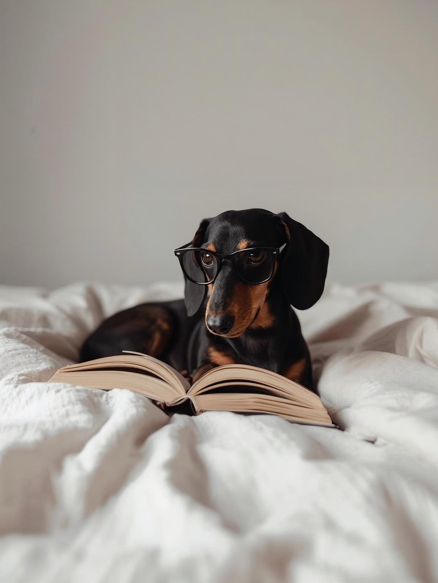 Dachshund Reading Glasses Dog Art Print, Playful Pet Wall Art