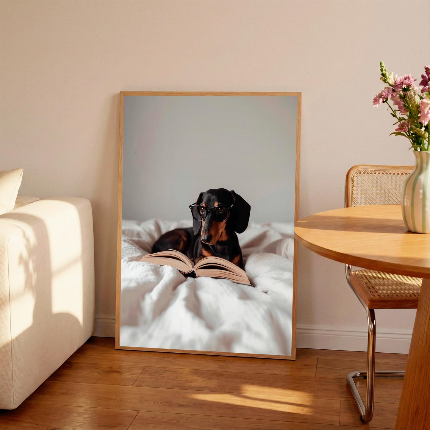 Dachshund Reading Glasses Dog Art Print, Playful Pet Wall Art