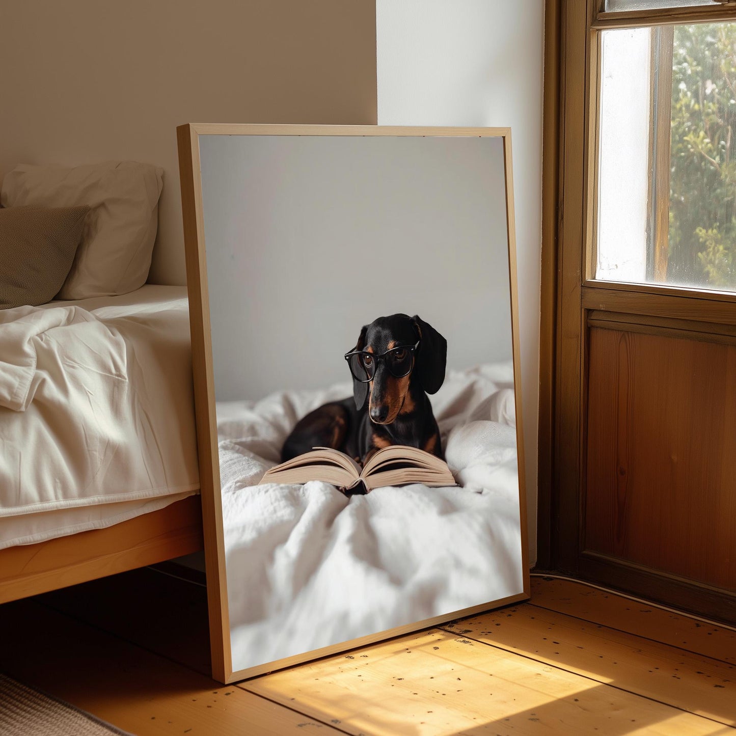 Dachshund Reading Glasses Dog Art Print, Playful Pet Wall Art