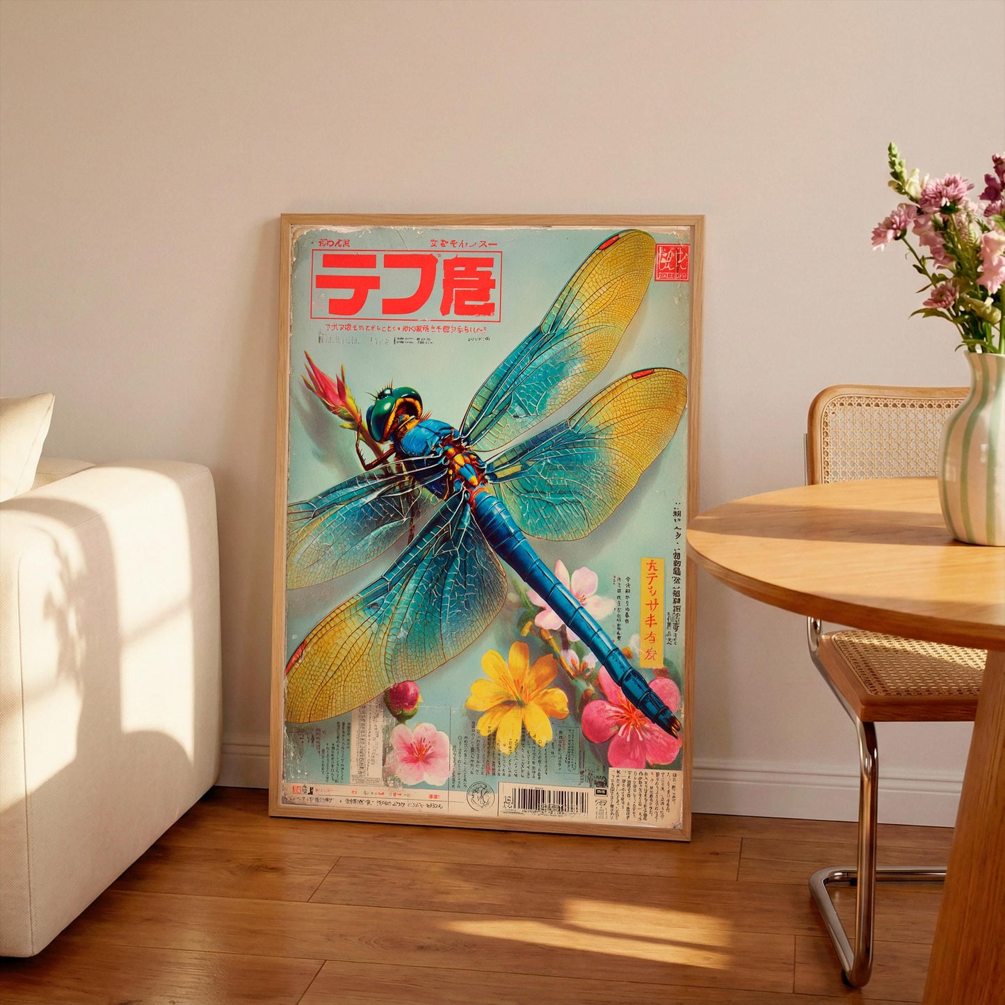 Japanese Dragonfly Print: Vintage Oriental Art Poster