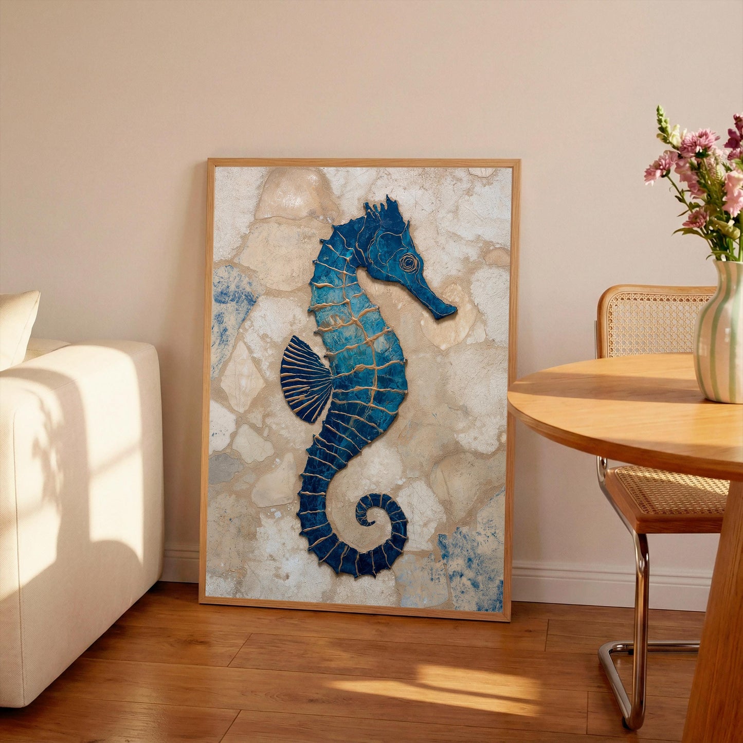 Seahorse Print: Bathroom Art Poster, Seashore Painting