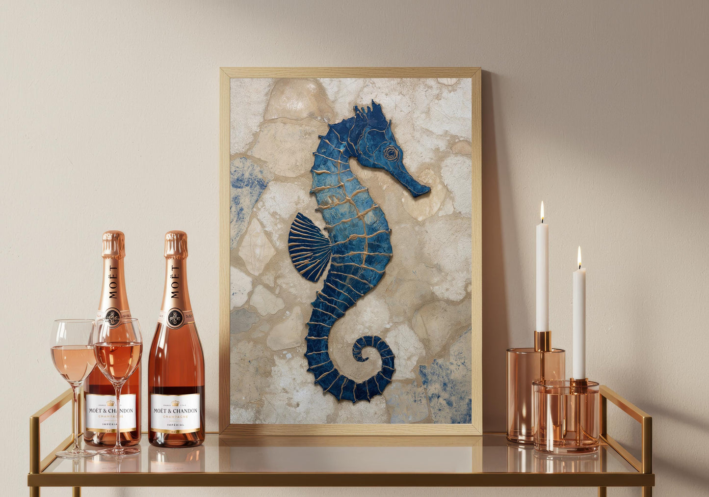 Seahorse Print: Bathroom Art Poster, Seashore Painting