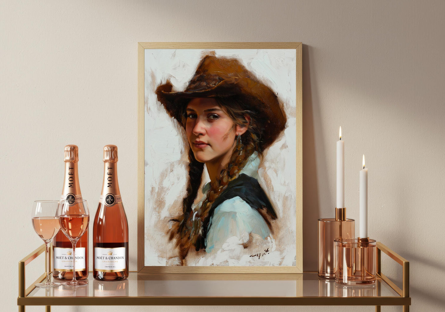 Cowgirl Print: Woman Wearing Hat Poster