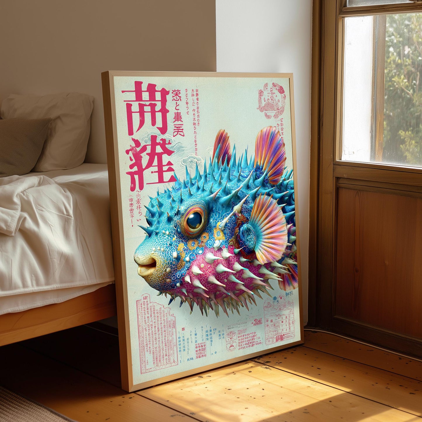 Japanese Pufferfish Print: Vintage Oriental Art Poster