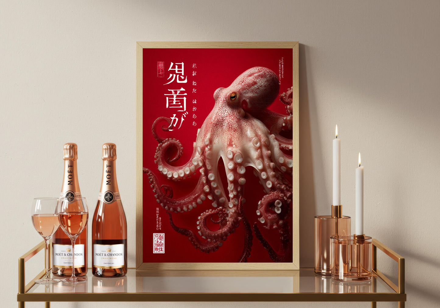 Japanese Octopus Print: Vintage Oriental Art Poster