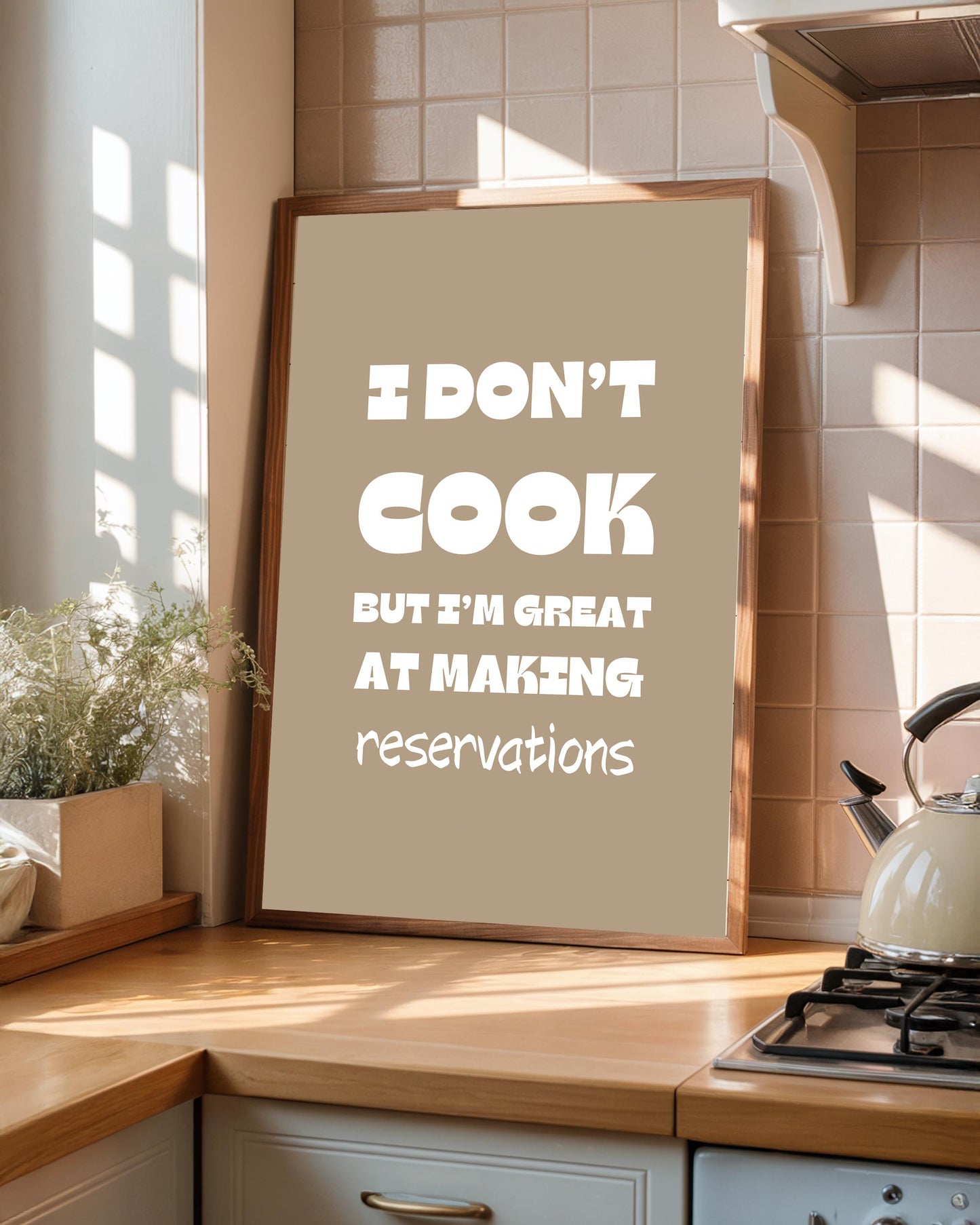 Retro Foodie Kitchen Poster: I Don't Cook, Reservations Wall Art